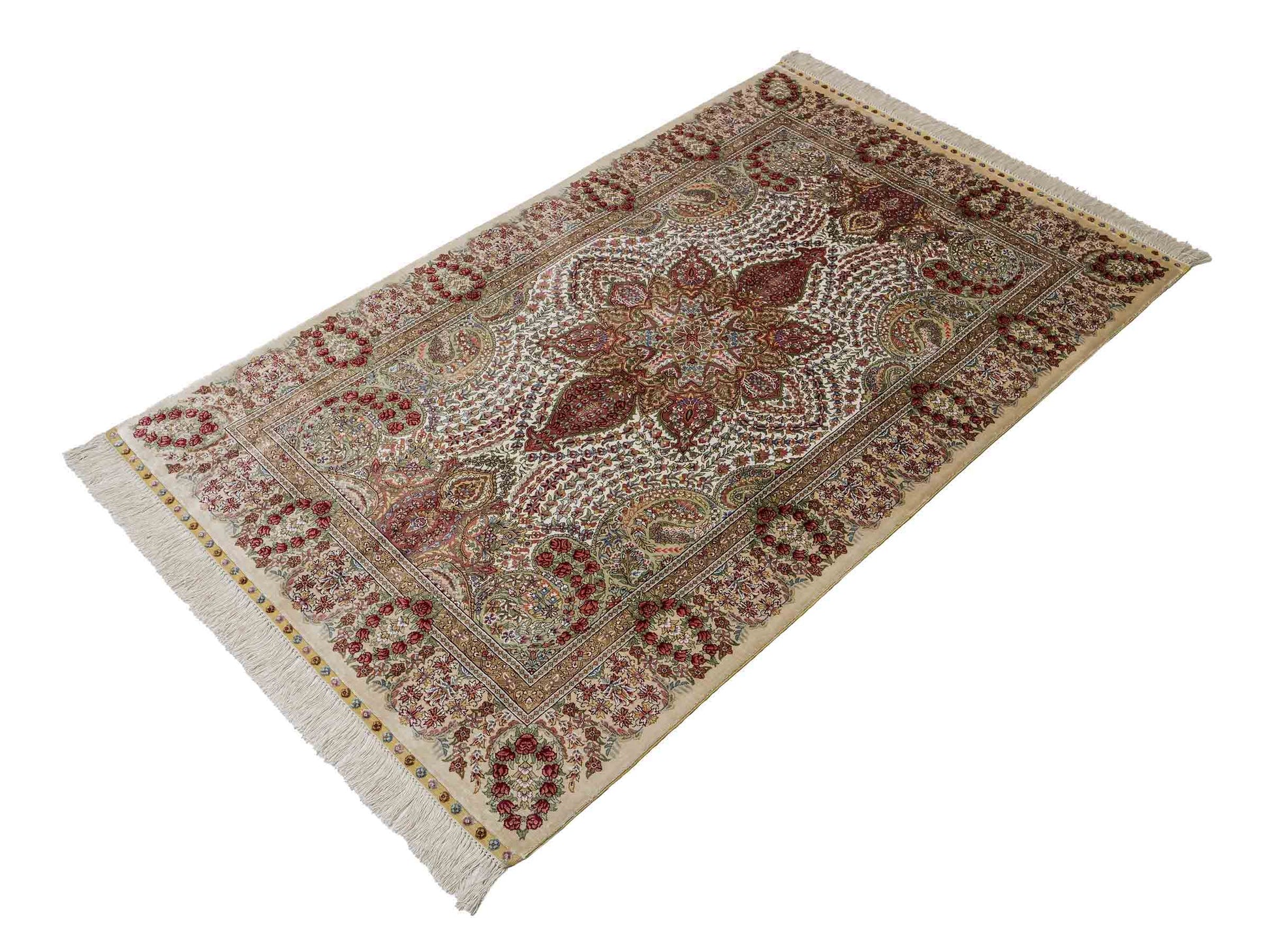 Sehr feiner, handgeknüpfter Khademi Hereke Orientteppich aus Seide, creme. 156x94 cm. Vertrieb durch Jupiter Intl.