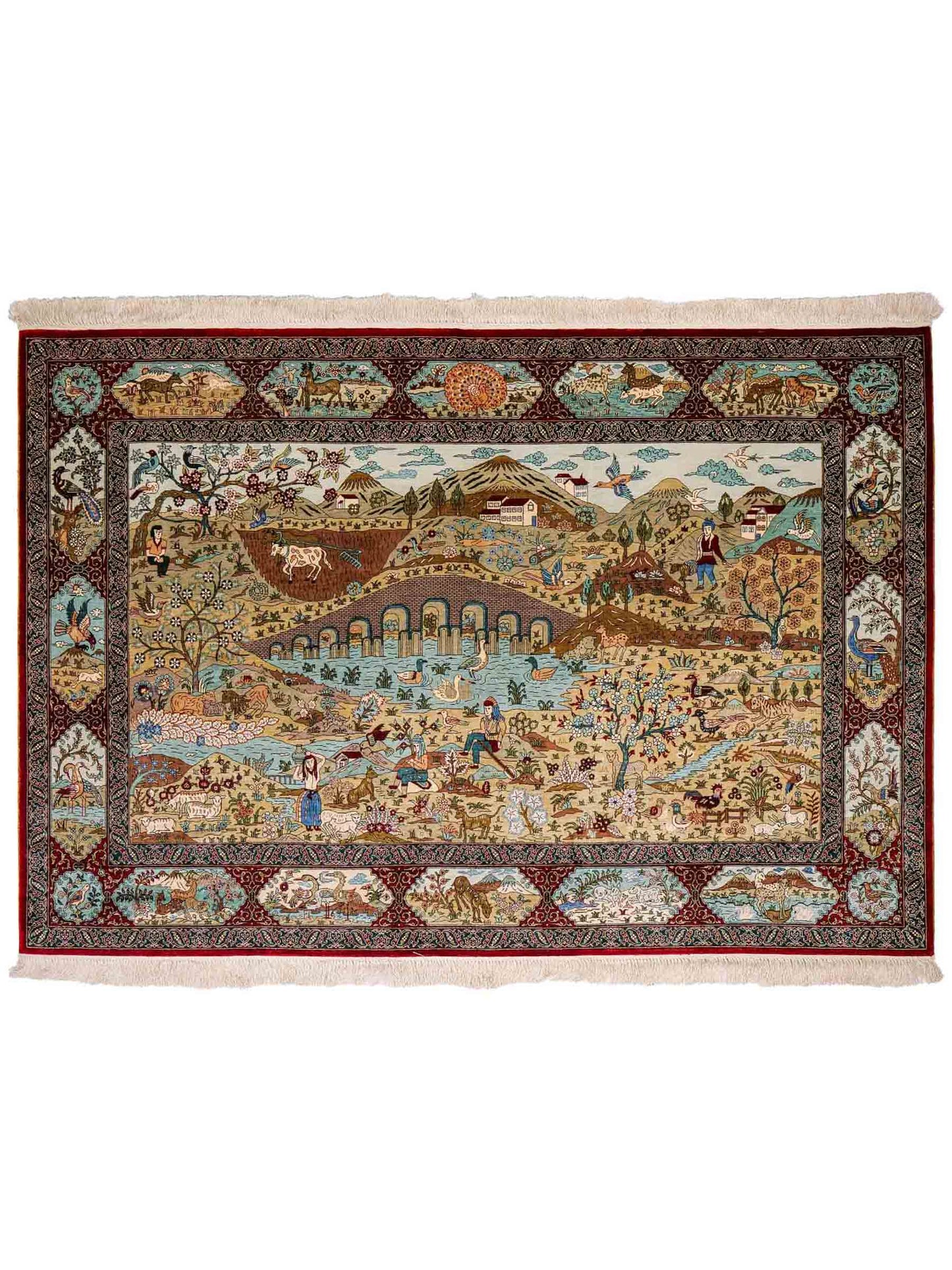 Sehr feiner, handgeknüpfter Khademi Orientteppich mit Hereke Design aus reiner Seide, rot, multicolor. 189x124 cm. Vertrieb durch Jupiter Intl.