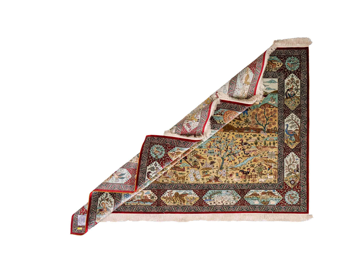 Sehr feiner, handgeknüpfter Khademi Orientteppich mit Hereke Design aus reiner Seide, rot, multicolor. 189x124 cm. Vertrieb durch Jupiter Intl.