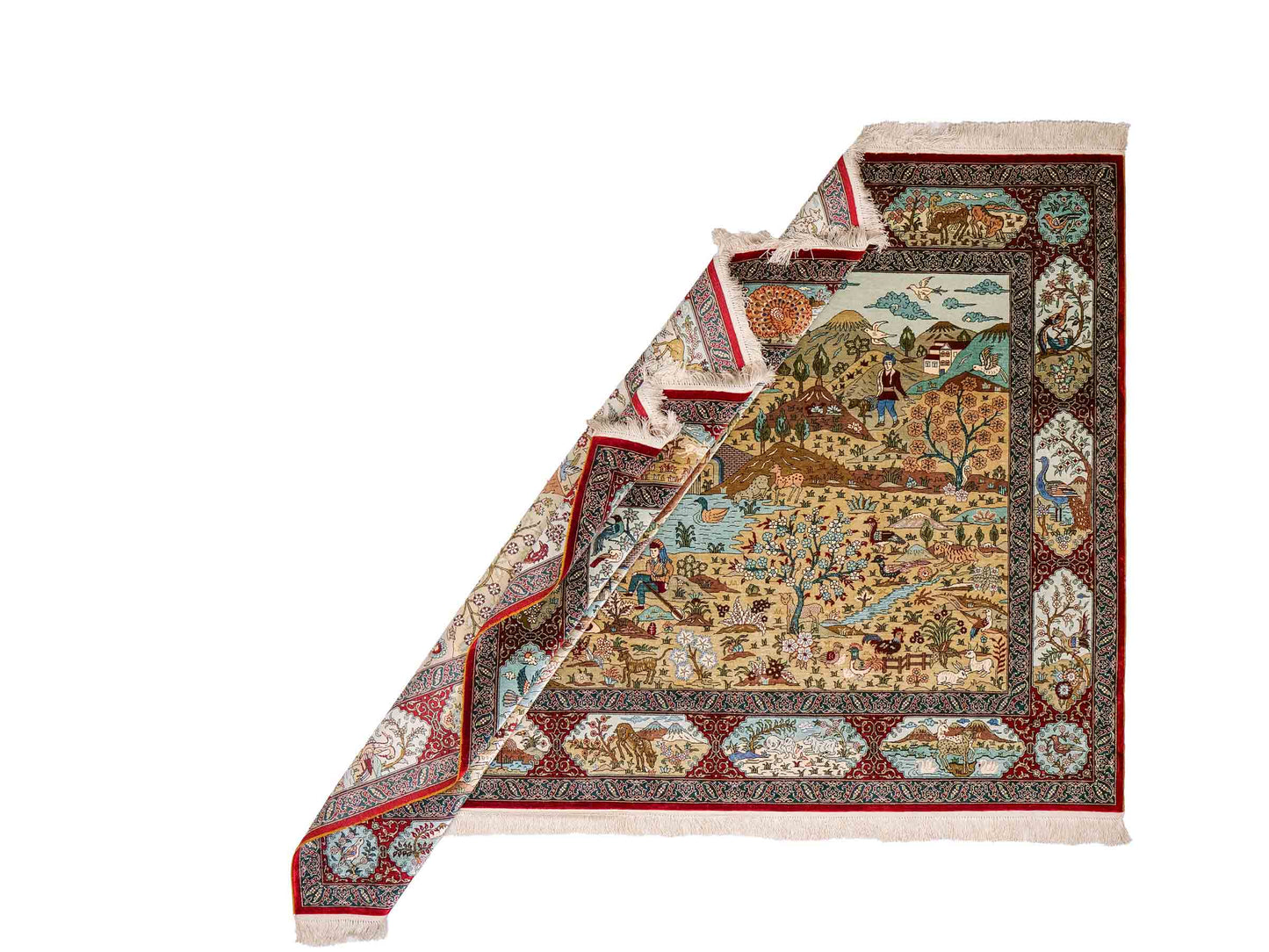 Sehr feiner, handgeknüpfter Khademi Orientteppich mit Hereke Design aus reiner Seide, rot, multicolor. 189x126 cm. Vertrieb durch Jupiter Intl.