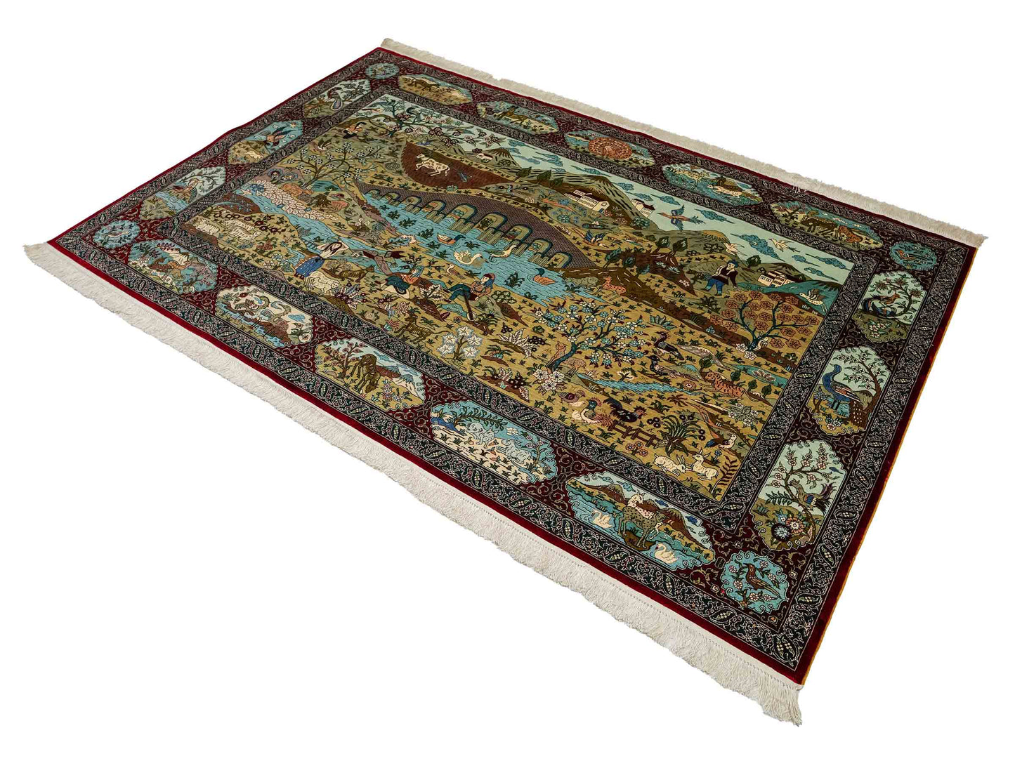 Sehr feiner, handgeknüpfter Khademi Orientteppich mit Hereke Design aus reiner Seide, rot, multicolor. 189x126 cm. Vertrieb durch Jupiter Intl.