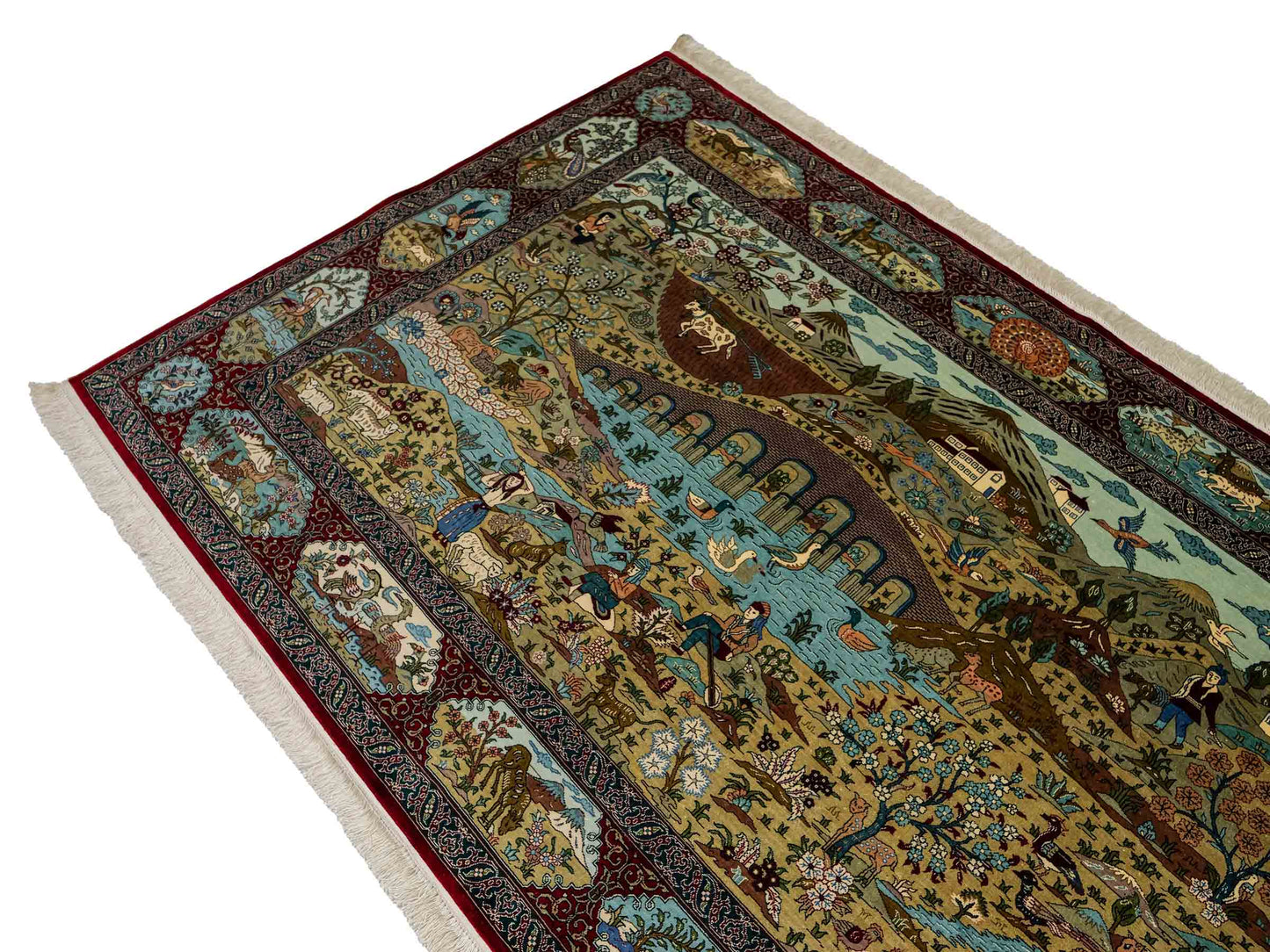 Sehr feiner, handgeknüpfter Khademi Orientteppich mit Hereke Design aus reiner Seide, rot, multicolor. 189x126 cm. Vertrieb durch Jupiter Intl.