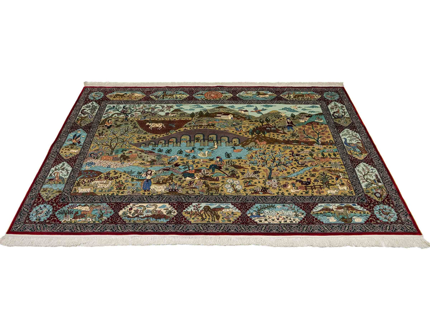 Sehr feiner, handgeknüpfter Khademi Orientteppich mit Hereke Design aus reiner Seide, rot, multicolor. 189x126 cm. Vertrieb durch Jupiter Intl.