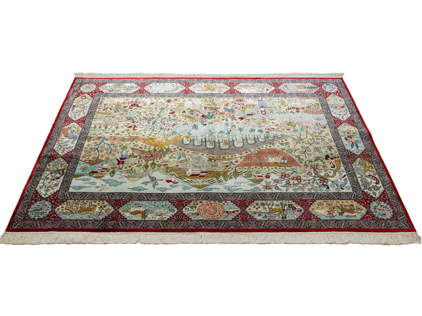 Sehr feiner, handgeknüpfter Khademi Orientteppich mit Hereke Design aus reiner Seide, rot, multicolor. 189x126 cm. Vertrieb durch Jupiter Intl.