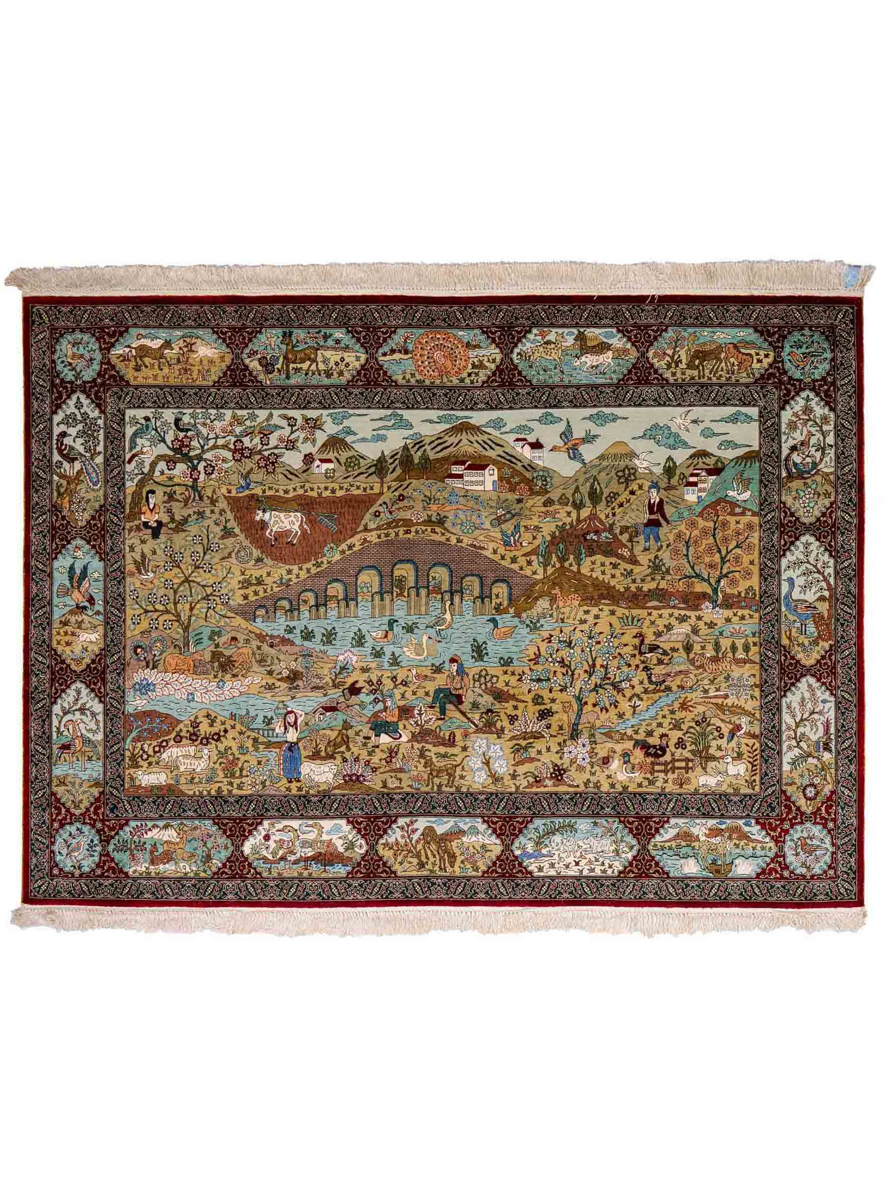 Sehr feiner, handgeknüpfter Khademi Orientteppich mit Hereke Design aus reiner Seide, rot, multicolor. 190x124 cm. Vertrieb durch Jupiter Intl.