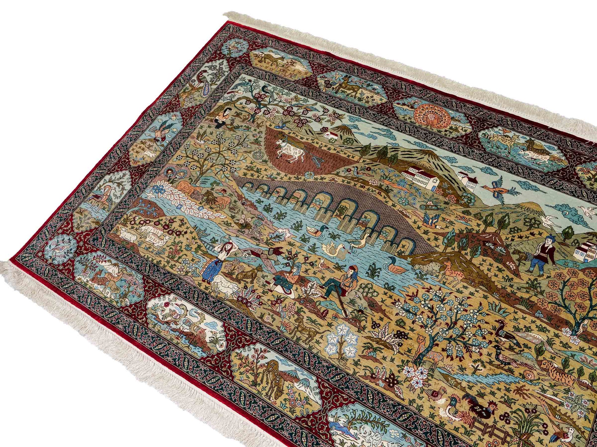 Sehr feiner, handgeknüpfter Khademi Orientteppich mit Hereke Design aus reiner Seide, rot, multicolor. 190x124 cm. Vertrieb durch Jupiter Intl.