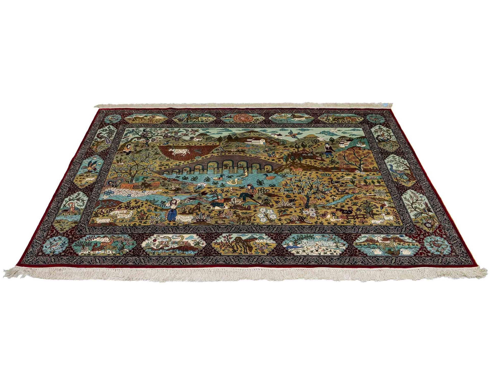 Sehr feiner, handgeknüpfter Khademi Orientteppich mit Hereke Design aus reiner Seide, rot, multicolor. 190x124 cm. Vertrieb durch Jupiter Intl.