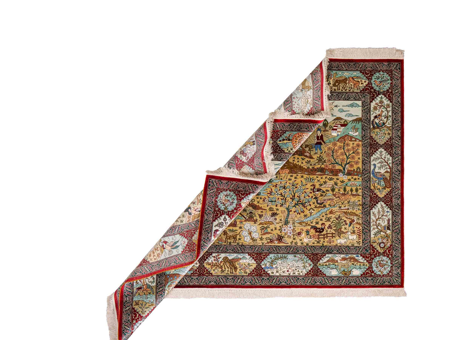 Sehr feiner, handgeknüpfter Khademi Orientteppich mit Hereke Design aus reiner Seide, rot, multicolor. 190x125 cm. Vertrieb durch Jupiter Intl.