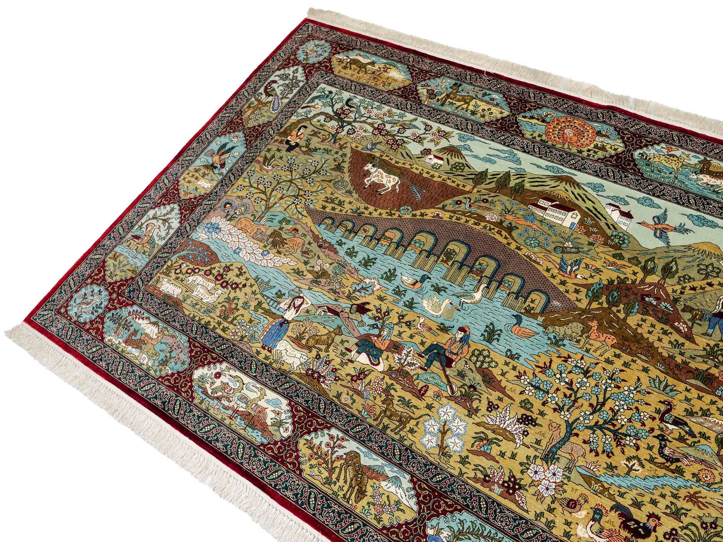 Sehr feiner, handgeknüpfter Khademi Orientteppich mit Hereke Design aus reiner Seide, rot, multicolor. 190x125 cm. Vertrieb durch Jupiter Intl.