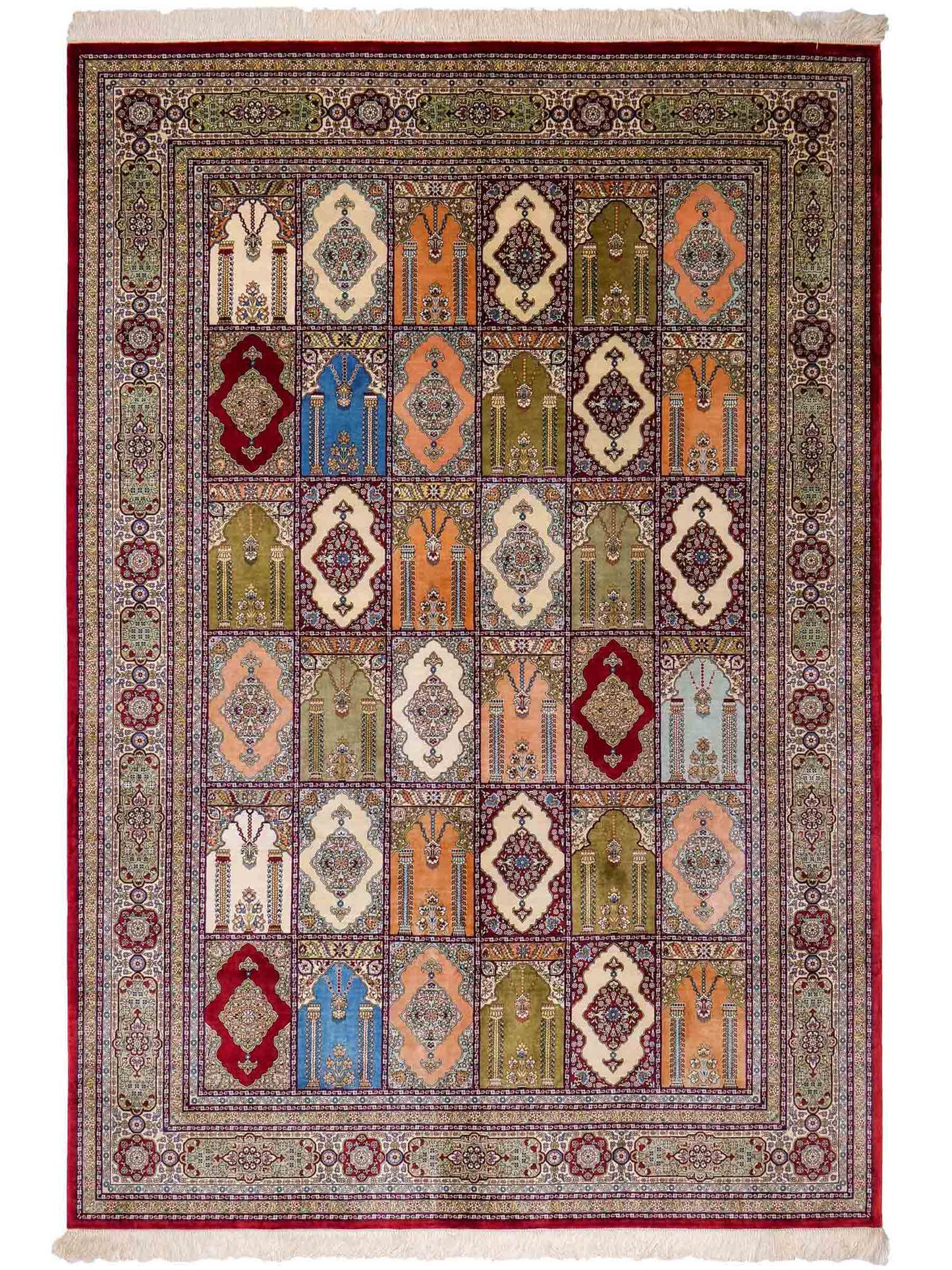 Sehr feiner, handgeknüpfter Khademi Orientteppich mit Hereke Design aus reiner Seide, rot, multicolor. 245x170 cm. Vertrieb durch Jupiter Intl.