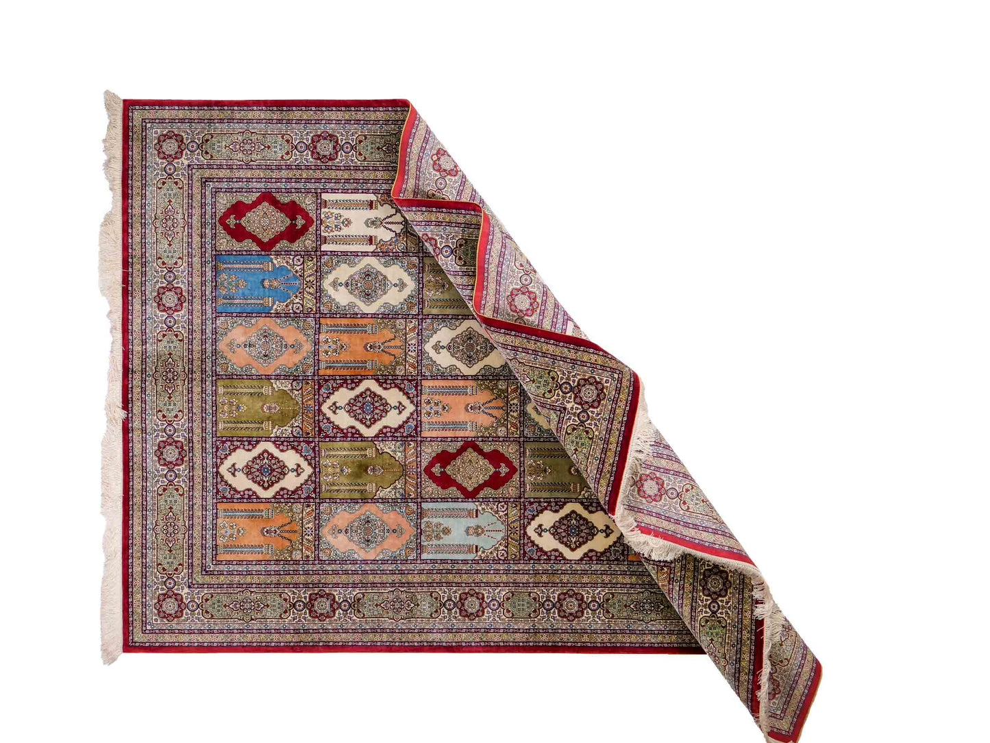 Sehr feiner, handgeknüpfter Khademi Orientteppich mit Hereke Design aus reiner Seide, rot, multicolor. 245x170 cm. Vertrieb durch Jupiter Intl.