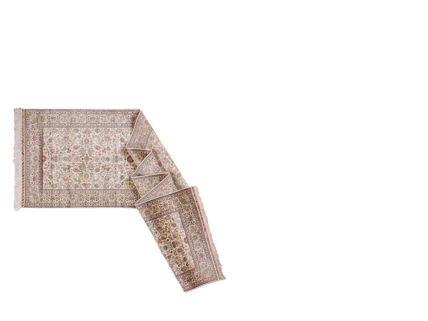 Sehr feiner, handgeknüpfter Khademi Orientteppich Läufer mit Hereke Design aus purer Seide, creme, weiß, beige. 304x76 cm. Vertrieb durch Jupiter Intl.