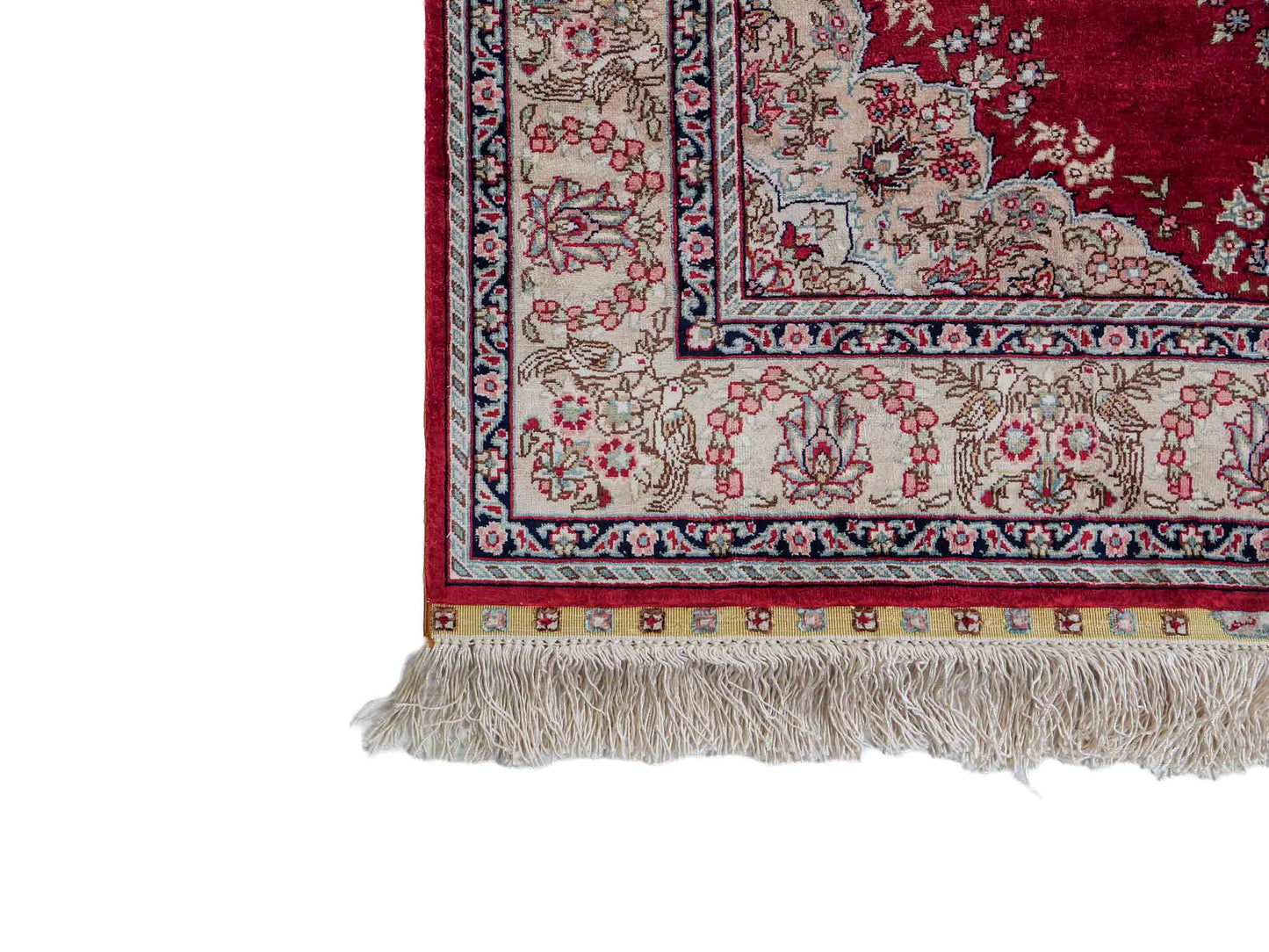 Sehr feiner, handgeknüpfter Khademi Orientteppich Läufer mit Hereke Design aus purer Seide, rot, creme. 306x79 cm. Vertrieb durch Jupiter Intl.