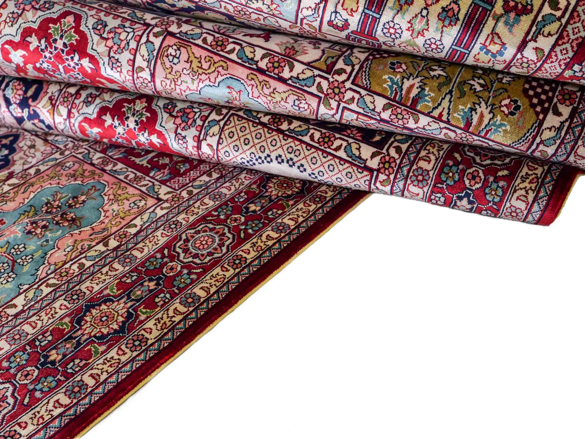 Sehr feiner, handgeknüpfter Khademi Orientteppich Läufer mit Hereke Design aus Seide, rot, multicolor. 368x78 cm. Vertrieb durch Jupiter Intl.