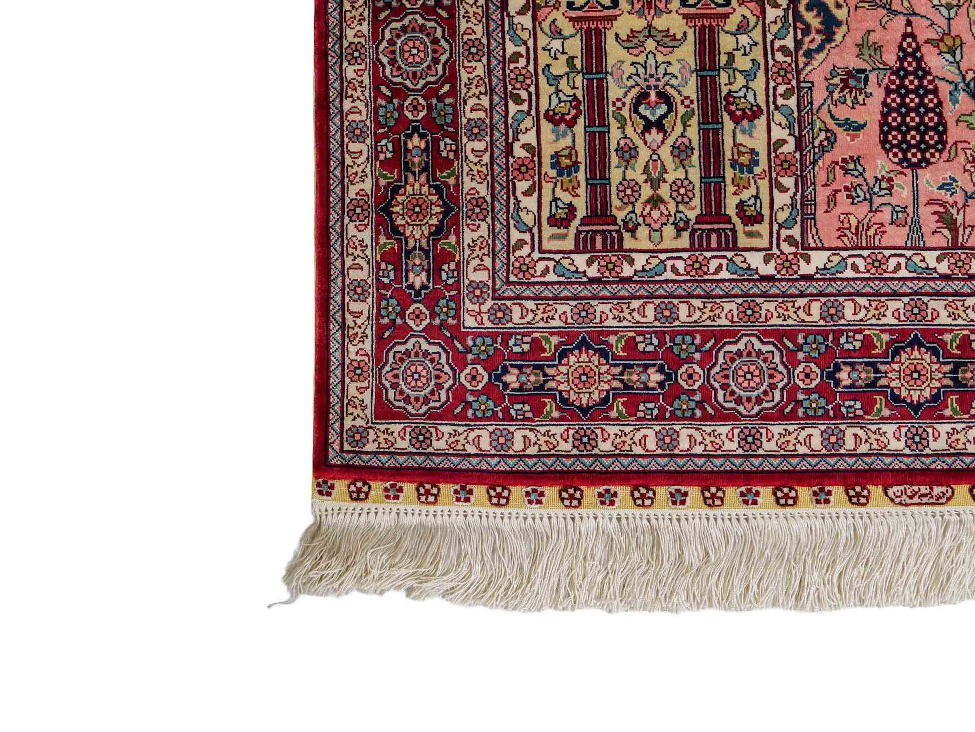 Sehr feiner, handgeknüpfter Khademi Orientteppich Läufer mit Hereke Design aus Seide, rot, multicolor. 368x78 cm. Vertrieb durch Jupiter Intl.