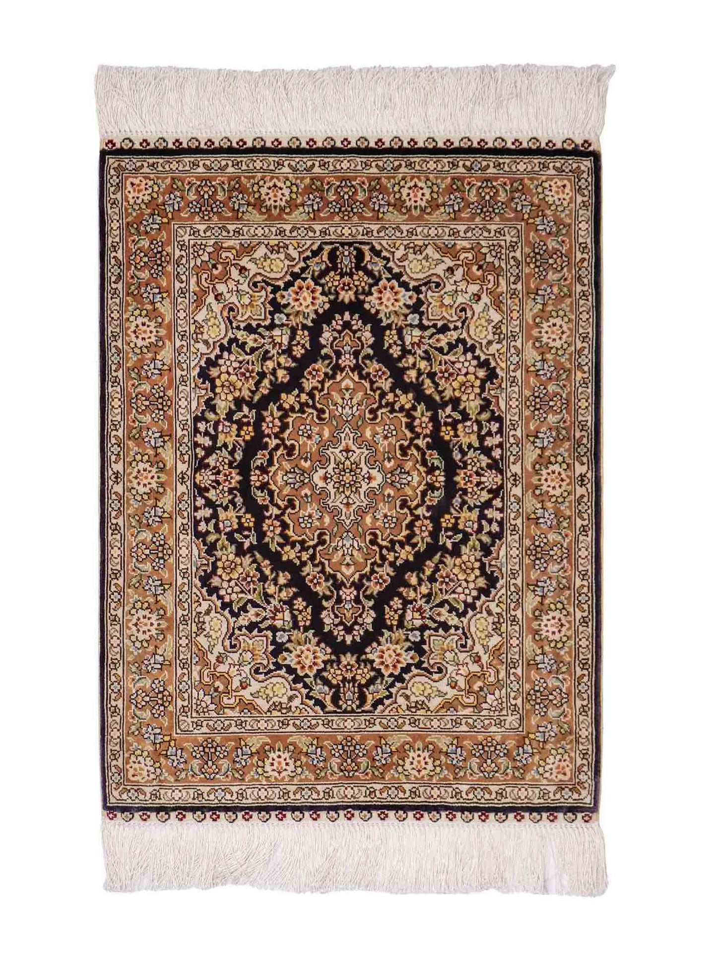 Sehr feiner, handgeknüpfter Khademi Orientteppich mit Hereke Design aus reiner Seide, blau, beige. 61x47 cm. Vertrieb durch Jupiter Intl.