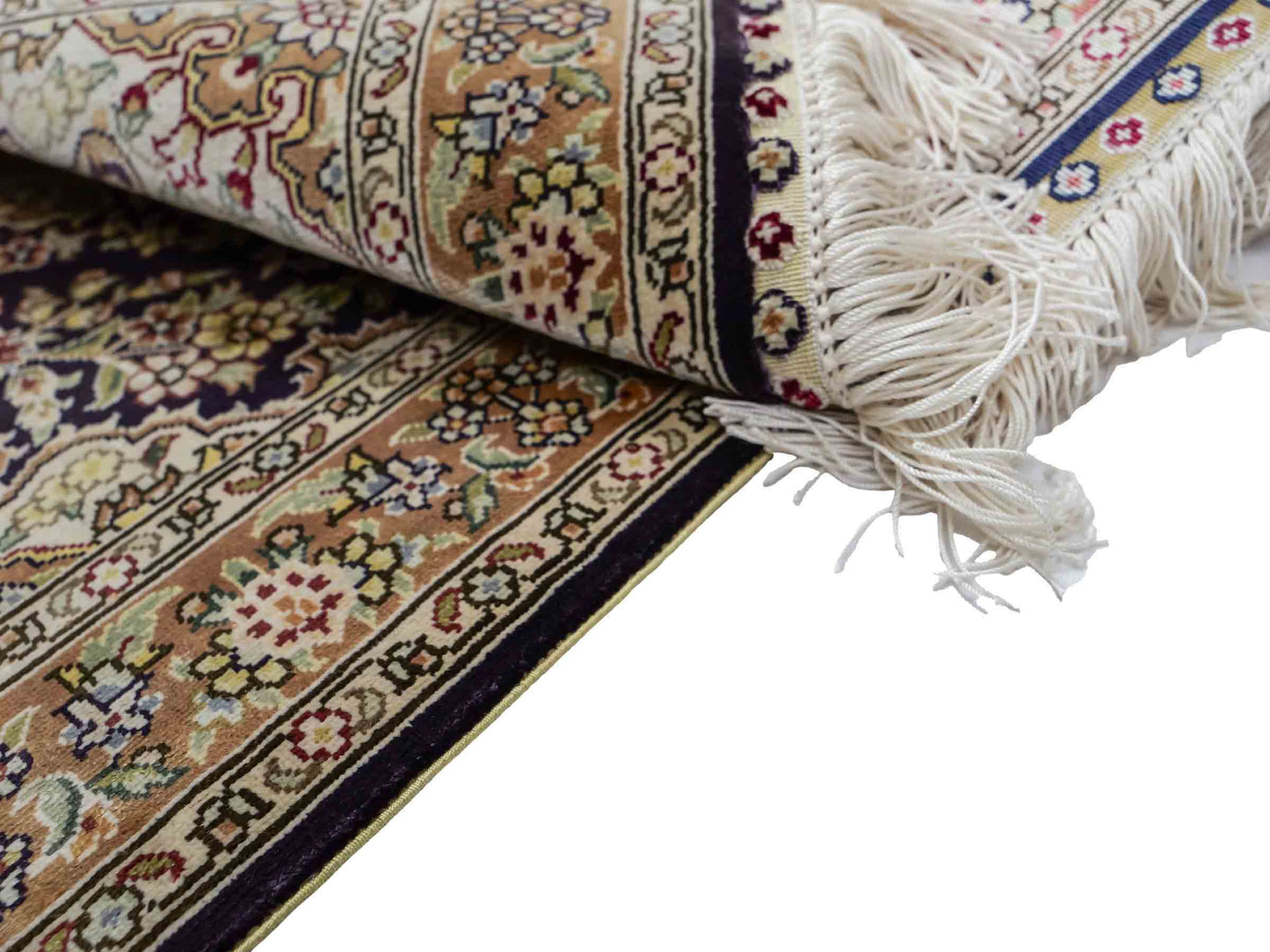 Sehr feiner, handgeknüpfter Khademi Orientteppich mit Hereke Design aus reiner Seide, blau, beige. 61x47 cm. Vertrieb durch Jupiter Intl.