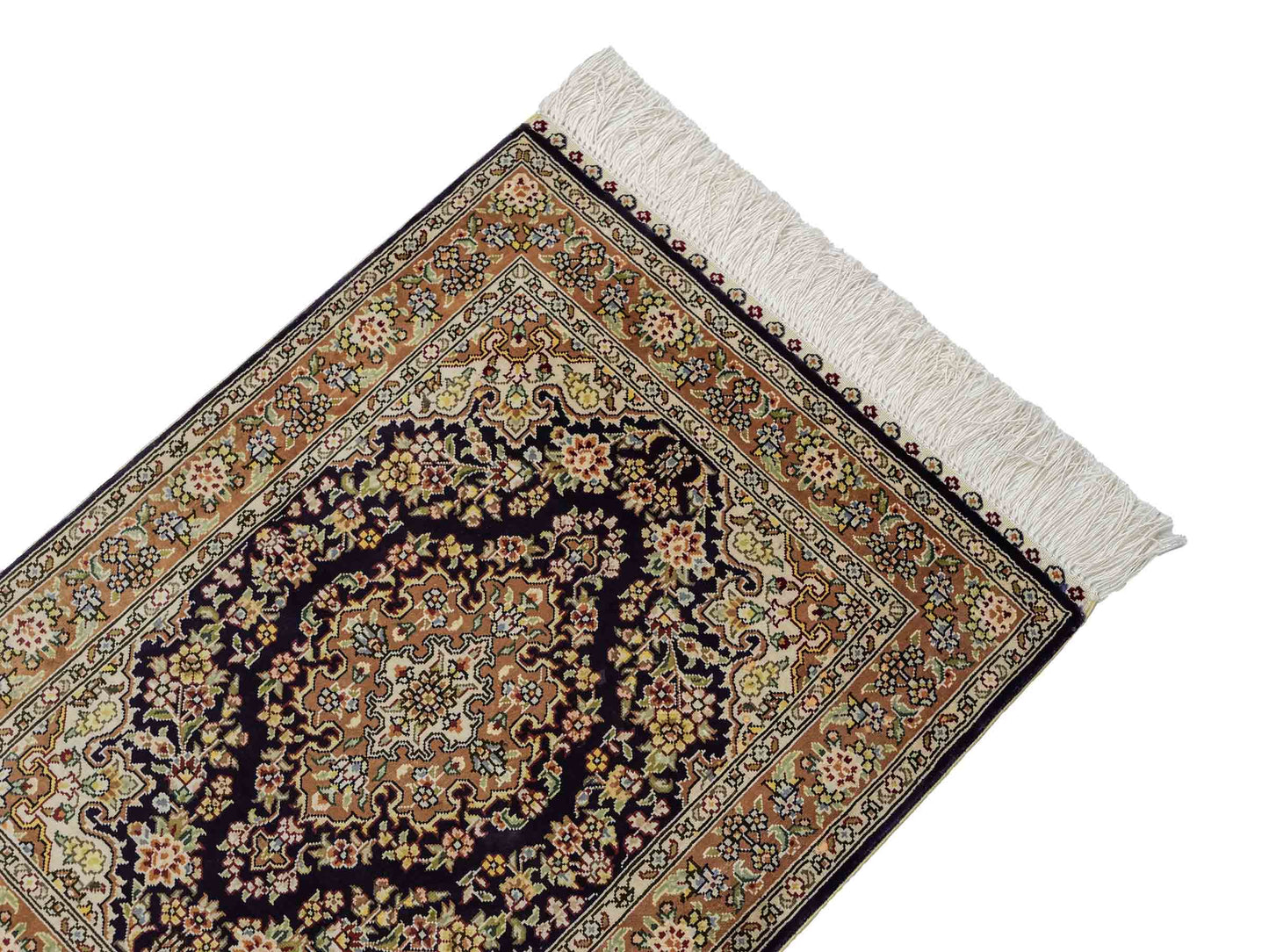 Sehr feiner, handgeknüpfter Khademi Orientteppich mit Hereke Design aus reiner Seide, blau, beige. 61x47 cm. Vertrieb durch Jupiter Intl.