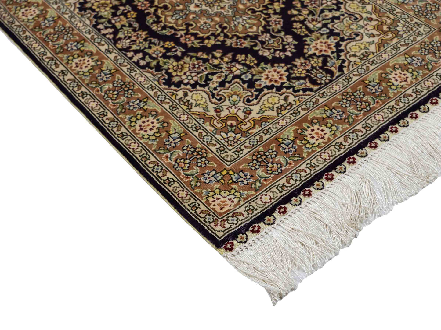 Sehr feiner, handgeknüpfter Khademi Orientteppich mit Hereke Design aus reiner Seide, blau, beige. 61x47 cm. Vertrieb durch Jupiter Intl.