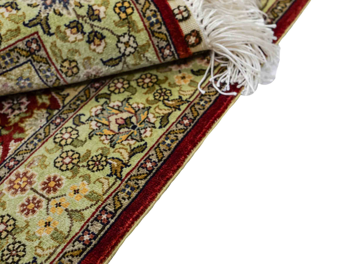 Sehr feiner, handgeknüpfter Khademi Orientteppich mit Hereke Design aus reiner Seide, rot, grün. 62x47 cm. Vertrieb durch Jupiter Intl.