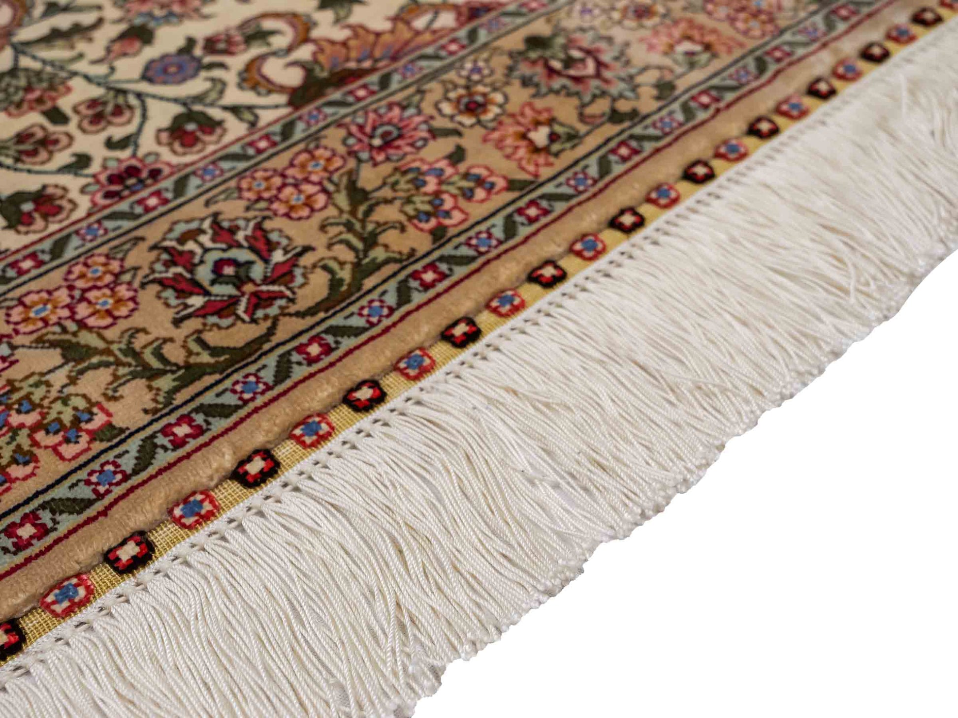 Sehr feiner, handgeknüpfter Khademi Orientteppich mit Hereke Design aus reiner Seide, beige, creme, weiß. 92x63 cm. Vertrieb durch Jupiter Intl.