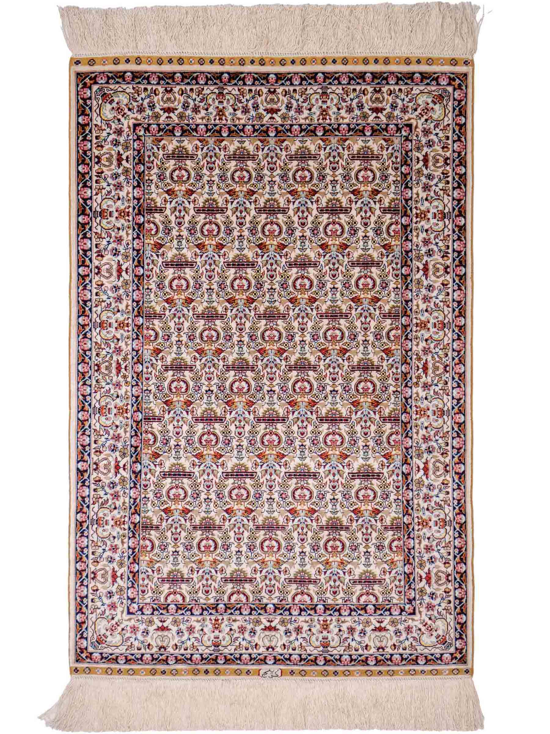 Sehr feiner, handgeknüpfter Khademi Orientteppich mit Hereke Design aus reiner Seide, weiß, creme. 93x61 cm. Vertrieb durch Jupiter Intl.