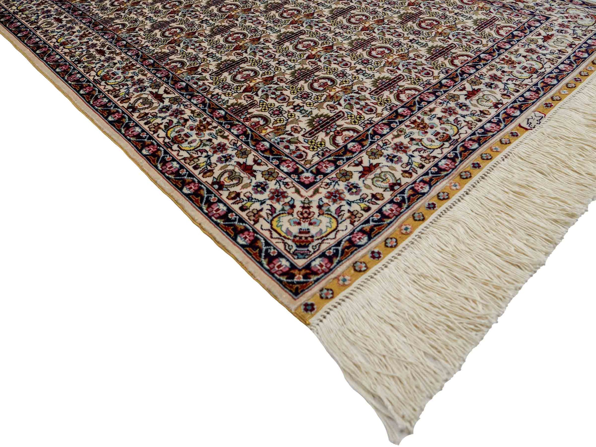 Sehr feiner, handgeknüpfter Khademi Orientteppich mit Hereke Design aus reiner Seide, weiß, creme. 93x61 cm. Vertrieb durch Jupiter Intl.