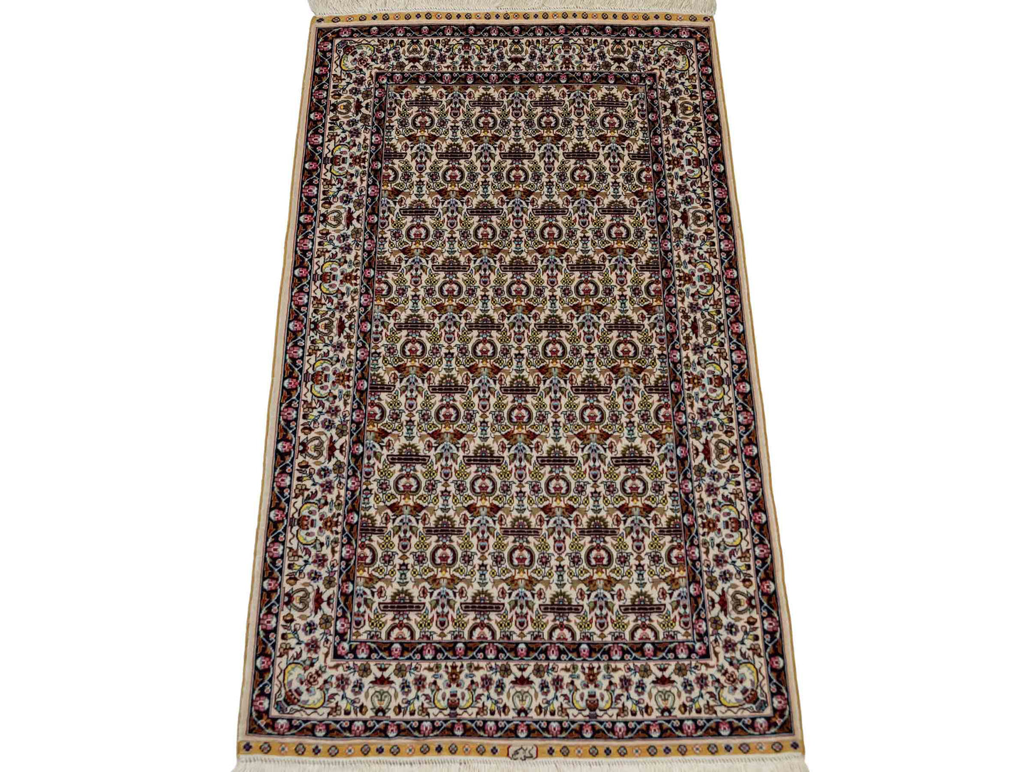 Sehr feiner, handgeknüpfter Khademi Orientteppich mit Hereke Design aus reiner Seide, weiß, creme. 93x61 cm. Vertrieb durch Jupiter Intl.