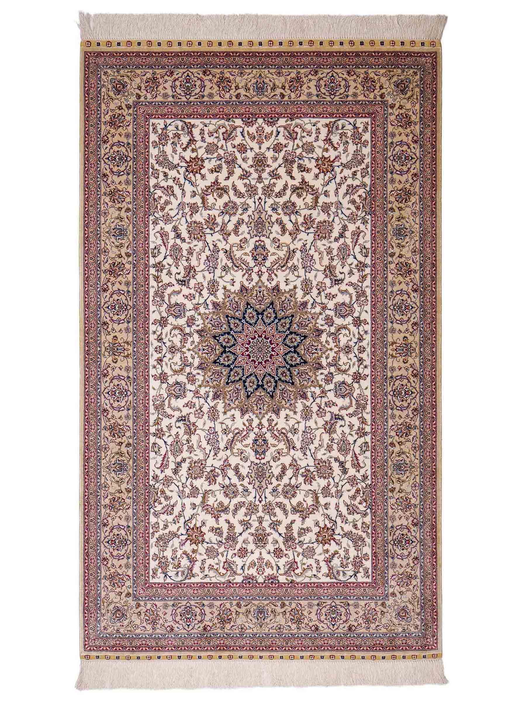 Sehr feiner, handgeknüpfter Khademi Nain Orientteppich aus Seide, weiß, creme. 153x95 cm. Vertrieb durch Jupiter Intl.