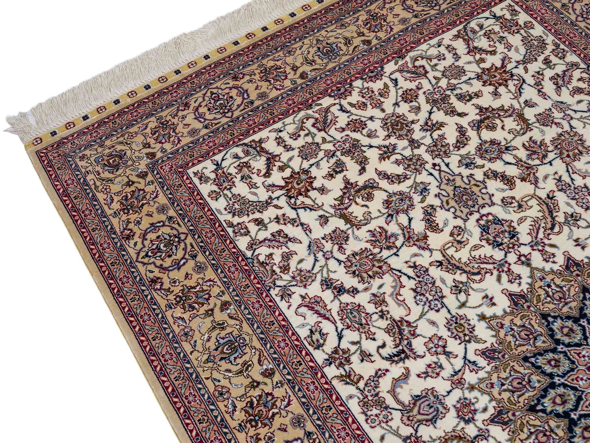 Sehr feiner, handgeknüpfter Khademi Nain Orientteppich aus Seide, weiß, creme. 153x95 cm. Vertrieb durch Jupiter Intl.