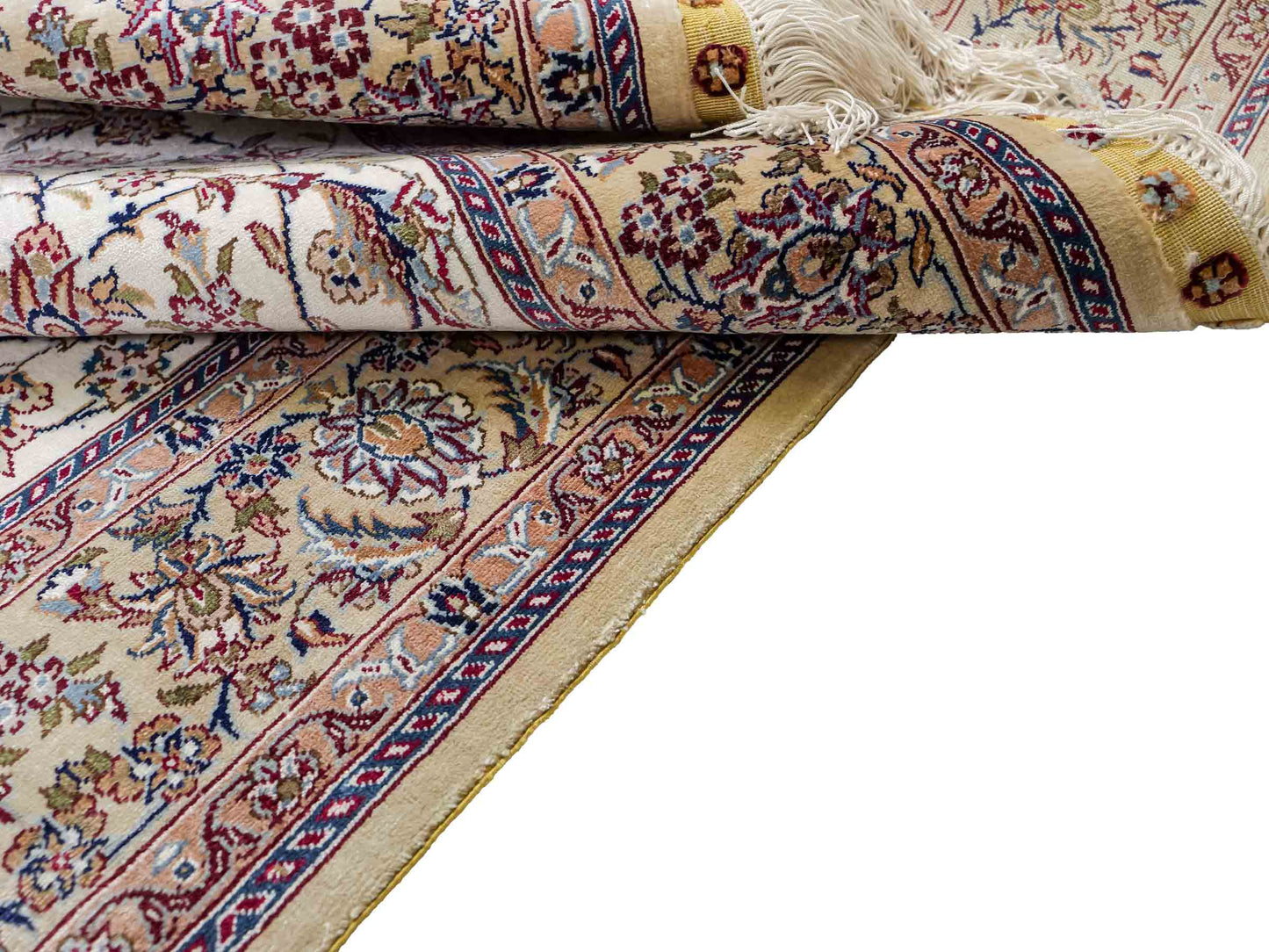Sehr feiner, handgeknüpfter Khademi Nain Orientteppich aus Seide, weiß, creme. 154x95 cm. Vertrieb durch Jupiter Inl.