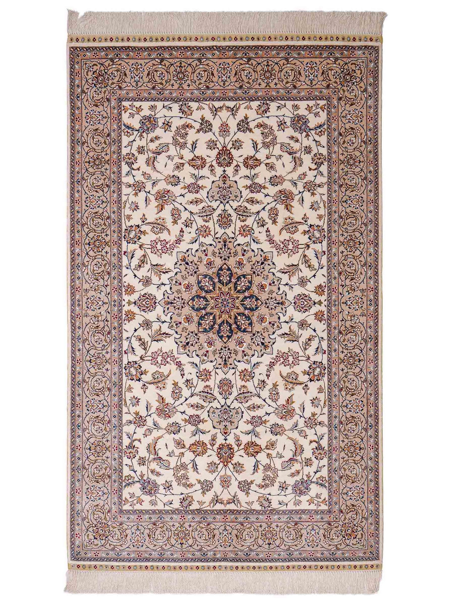 Sehr feiner, handgeknüpfter Khademi Nain Orientteppich aus Seide, creme, weiß. 156x95 cm. Vertrieb durch Jupiter Intl.