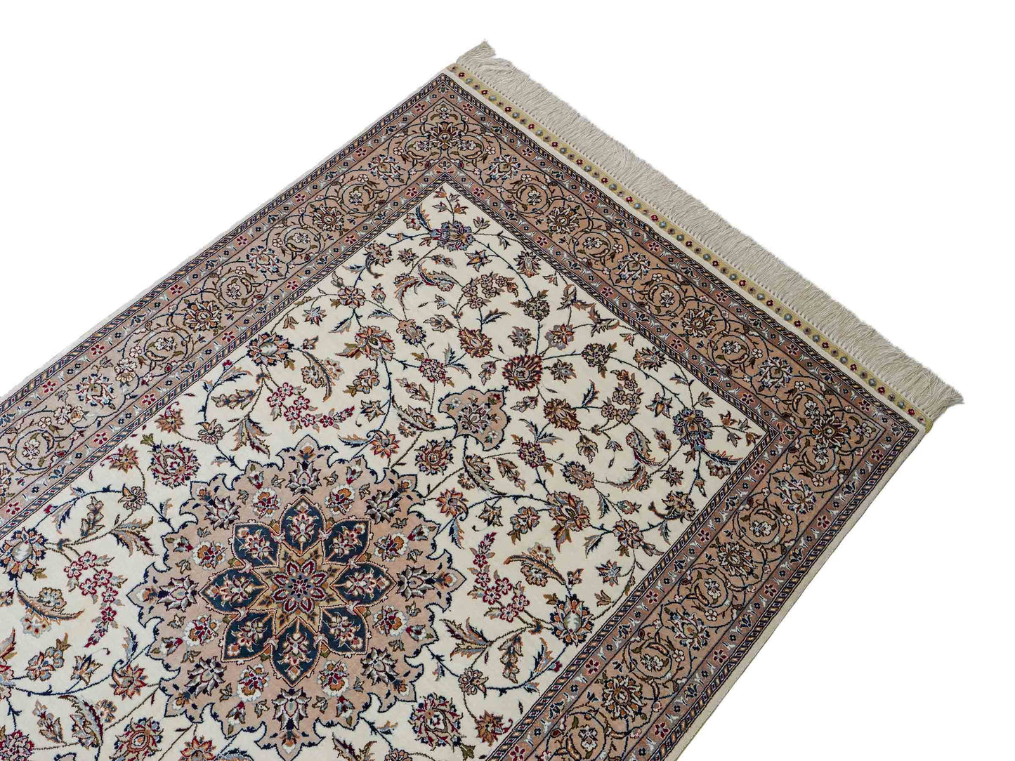 Sehr feiner, handgeknüpfter Khademi Nain Orientteppich aus Seide, creme, weiß. 156x95 cm. Vertrieb durch Jupiter Intl.