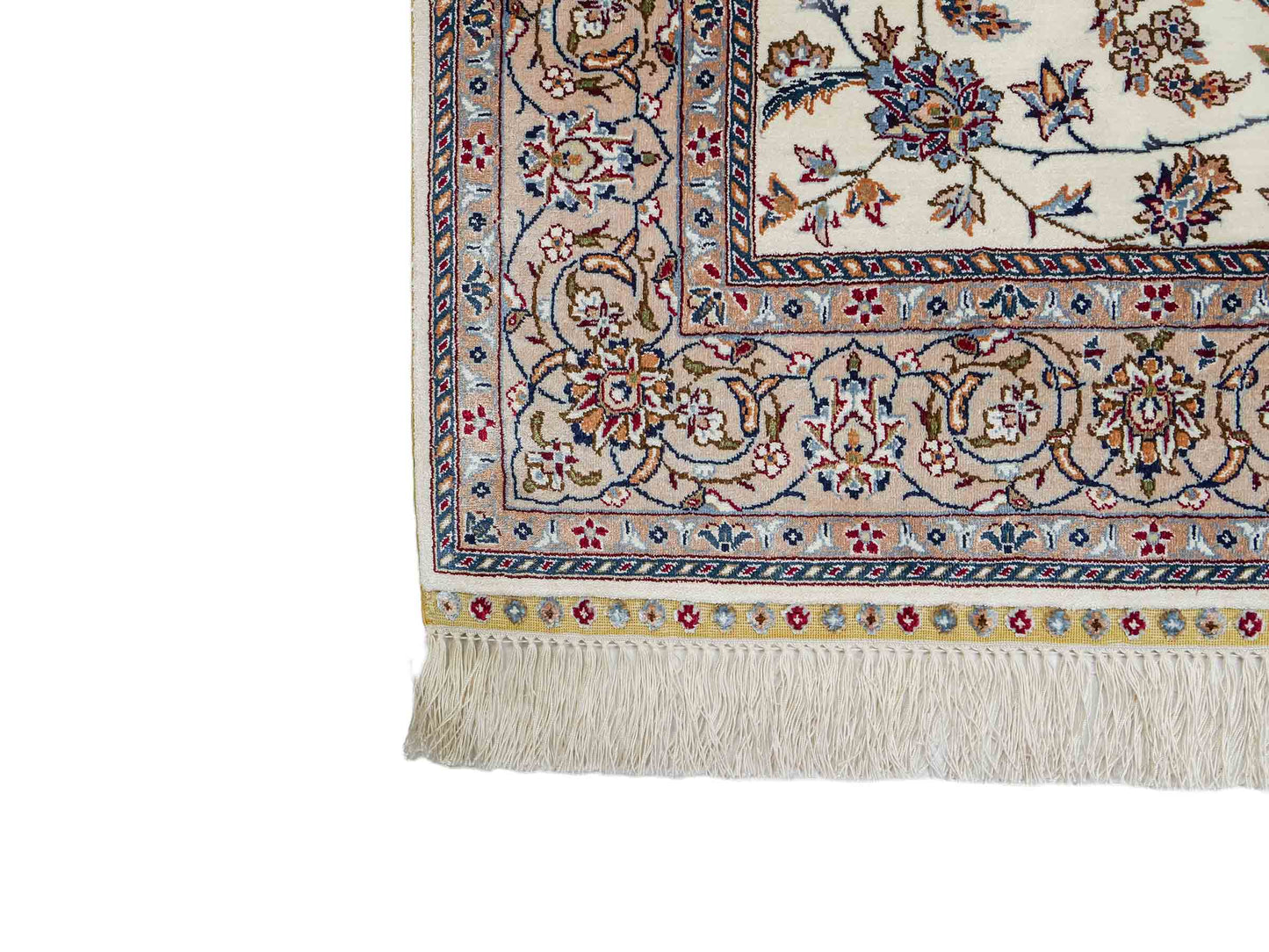Sehr feiner, handgeknüpfter Khademi Nain Orientteppich aus Seide, creme, weiß. 156x95 cm. Vertrieb durch Jupiter Intl.