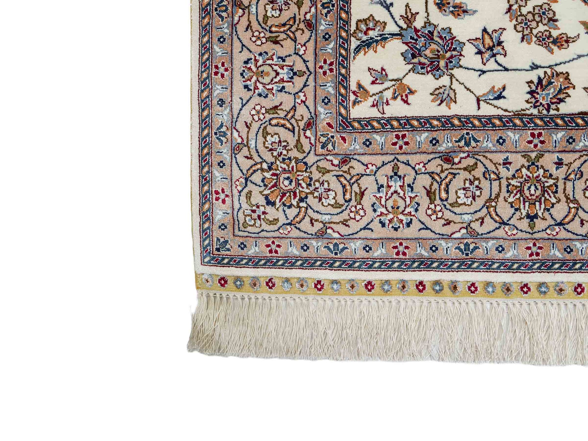 Sehr feiner, handgeknüpfter Khademi Nain Orientteppich aus Seide, creme, weiß. 156x95 cm. Vertrieb durch Jupiter Intl.