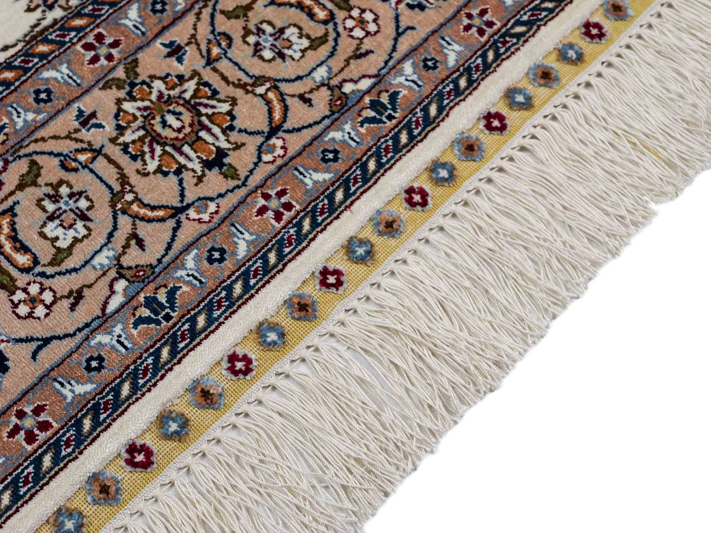 Sehr feiner, handgeknüpfter Khademi Nain Orientteppich aus Seide, creme, weiß. 156x95 cm. Vertrieb durch Jupiter Intl.