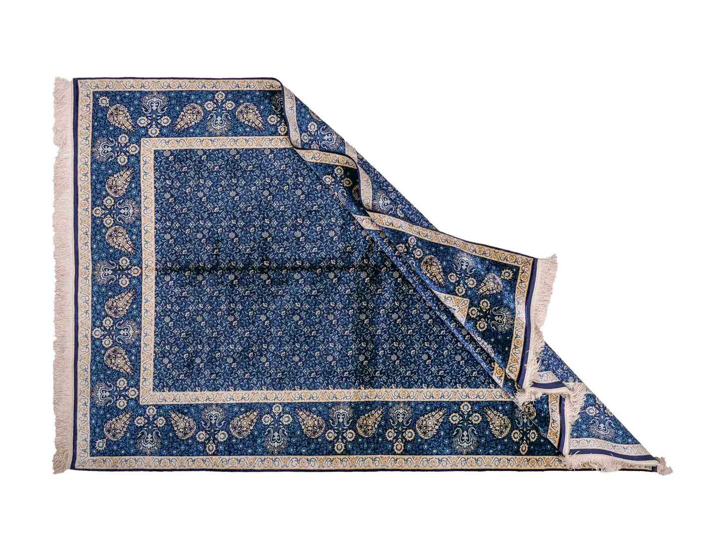 Sehr feiner, handgeknüpfter Sino Hereke Seidenteppich aus reiner Seide mit Allover-Muster von Khademi. Größe: 220 x 147 cm. Farbe: Blau. RB3-5491. Ursprung: China. Verkauf durch JUPITER Intl.