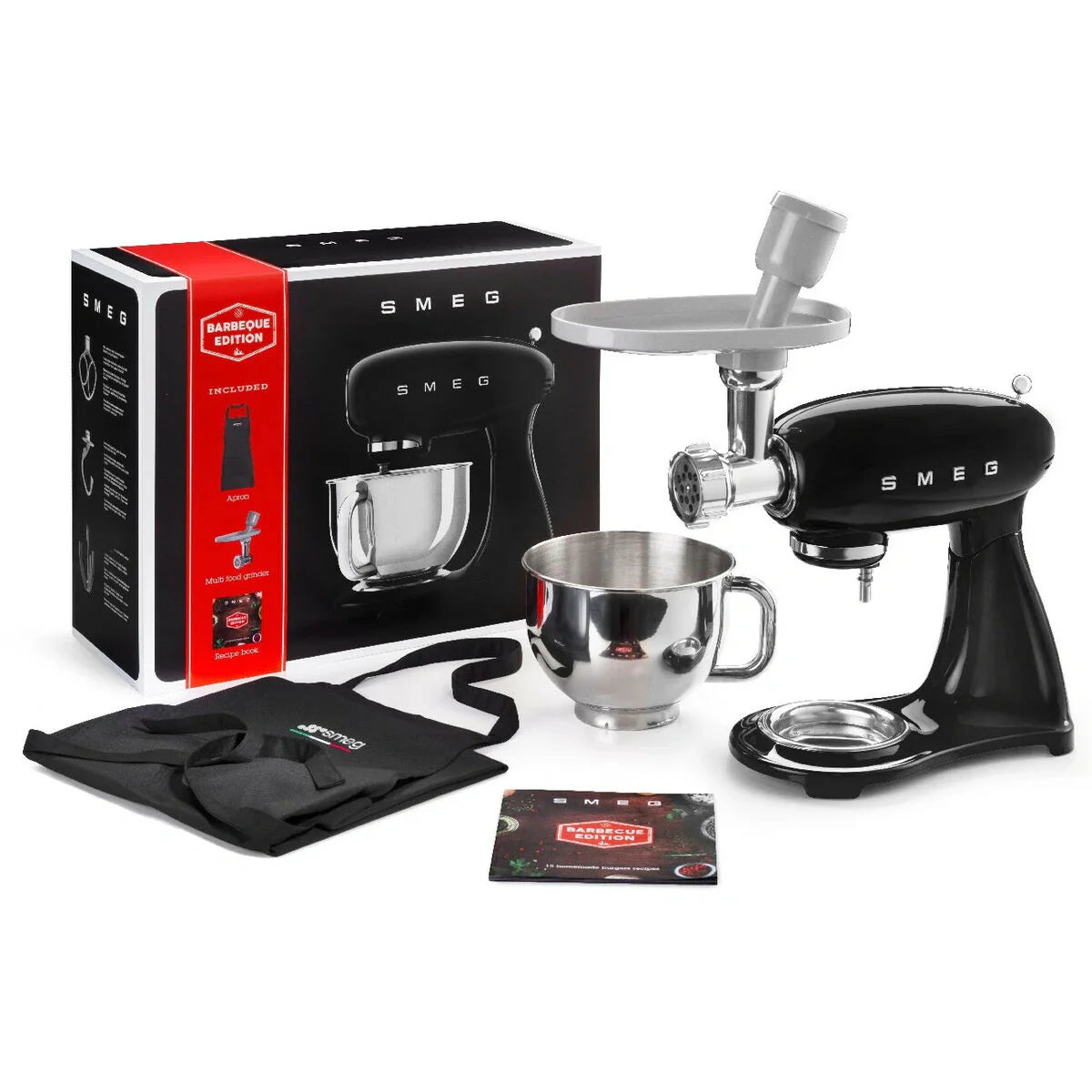 Smeg SMF23BLEU 50`s Style Küchenmaschine mit Fleischwolf 800 Watt, schwarz, silber.