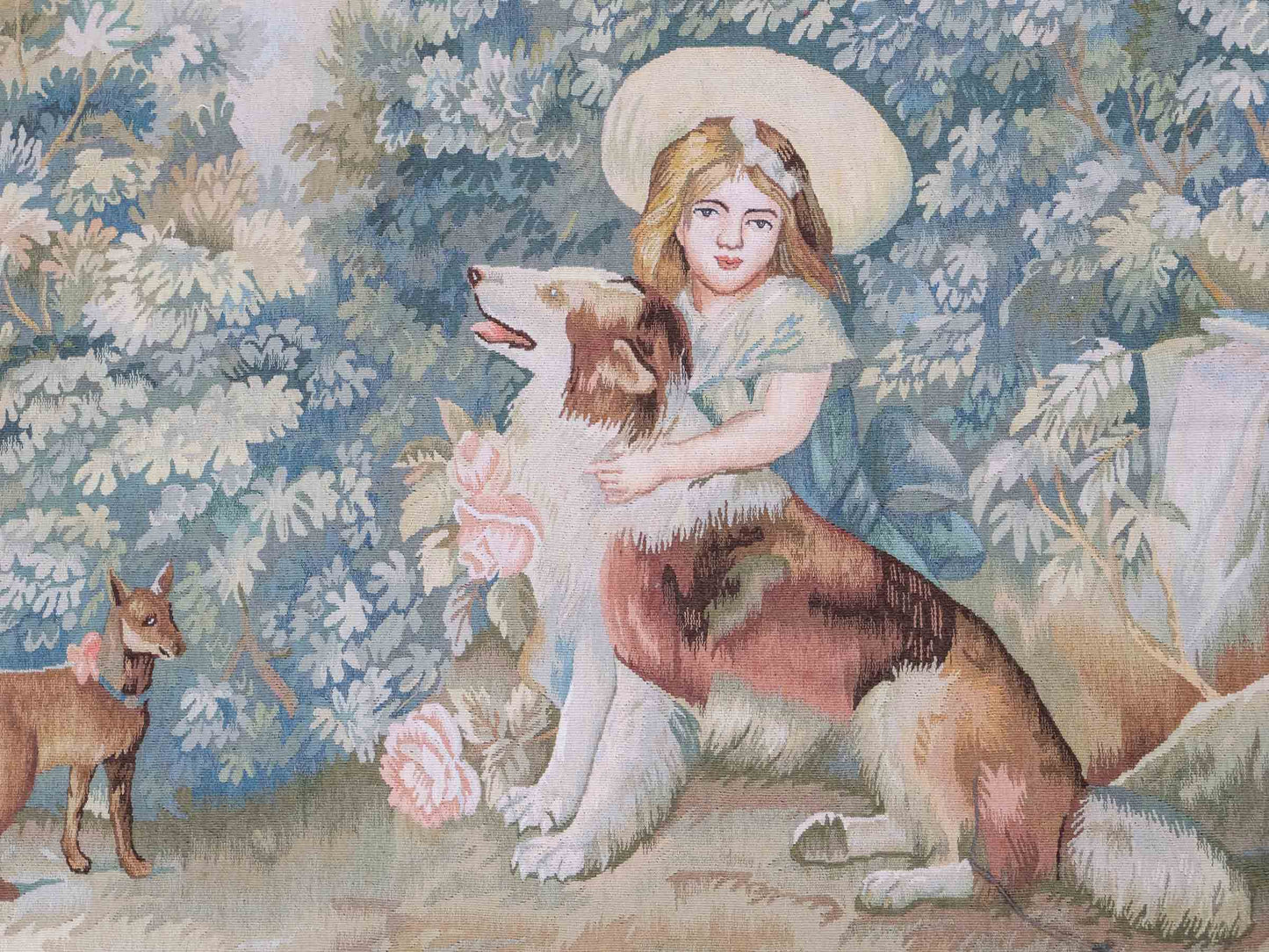 Handgefertigter, chinesischer Gobelin Wandteppich von Khademi aus Wolle, multicolor. 120x92 cm. Verkauf durch Jupiter Intl.