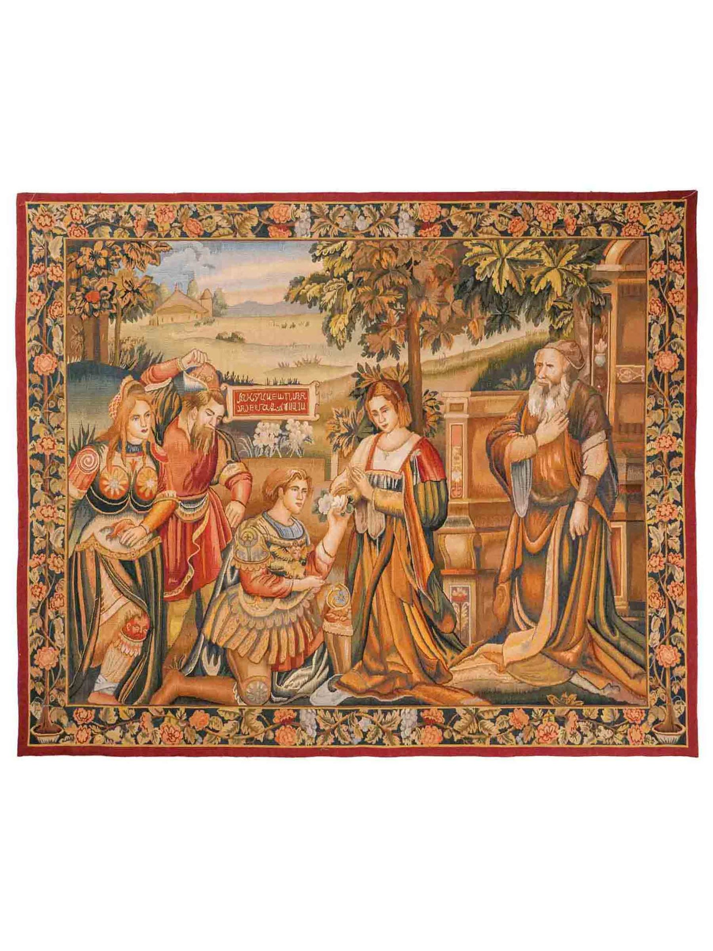 Handgefertigter, chinesischer Gobelin Wandteppich von Khademi aus Wolle, multicolor. 154x139 cm. Verkauf durch Jupiter Intl.