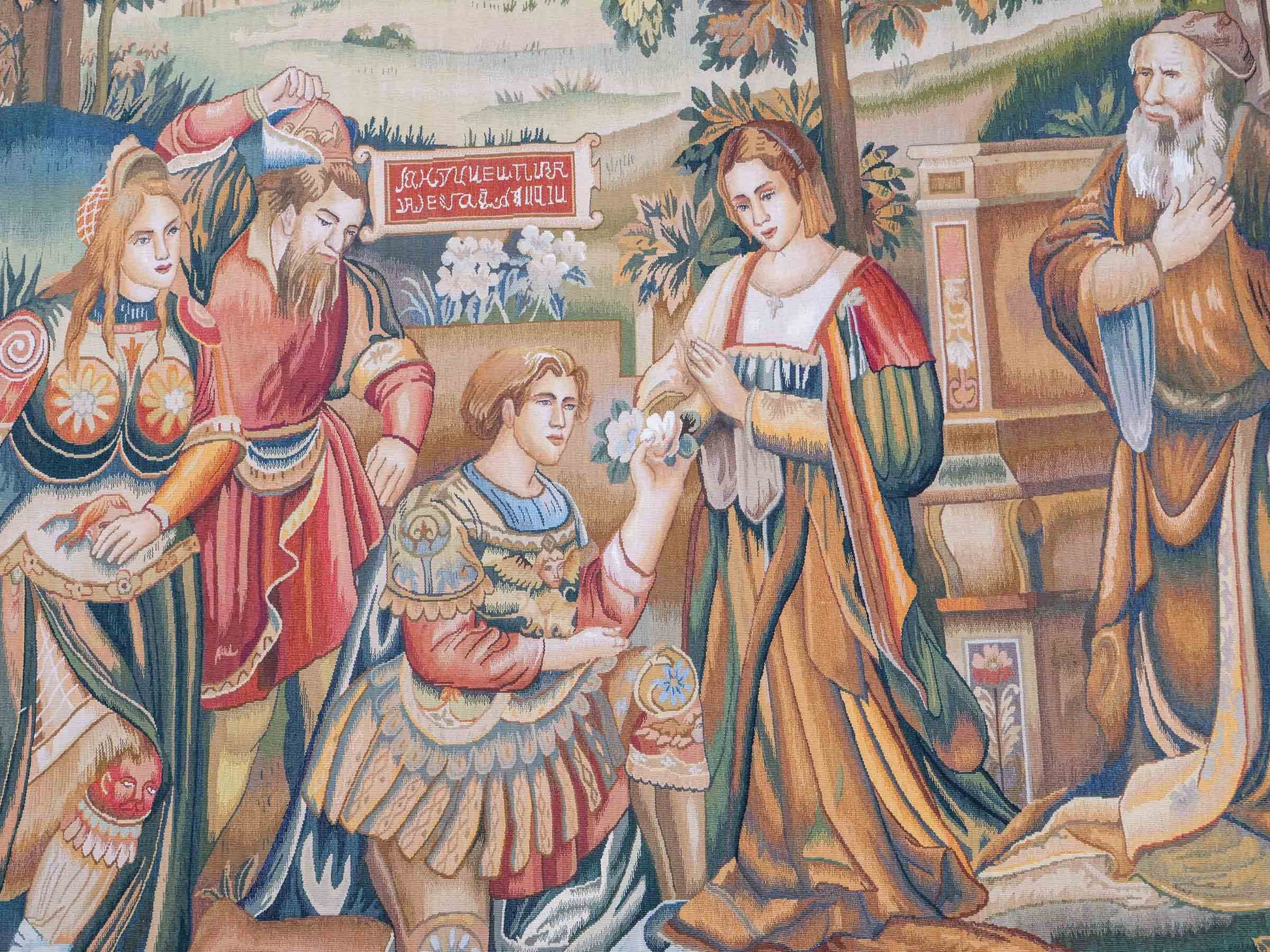 Handgefertigter, chinesischer Gobelin Wandteppich von Khademi aus Wolle, multicolor. 154x139 cm. Verkauf durch Jupiter Intl.