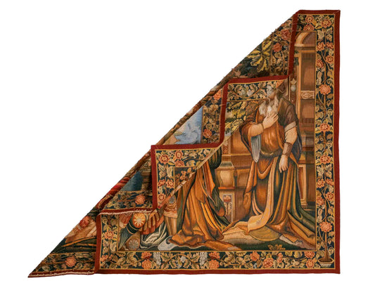 Handgefertigter, chinesischer Gobelin Wandteppich von Khademi aus Wolle, multicolor. 154x139 cm. Verkauf durch Jupiter Intl.