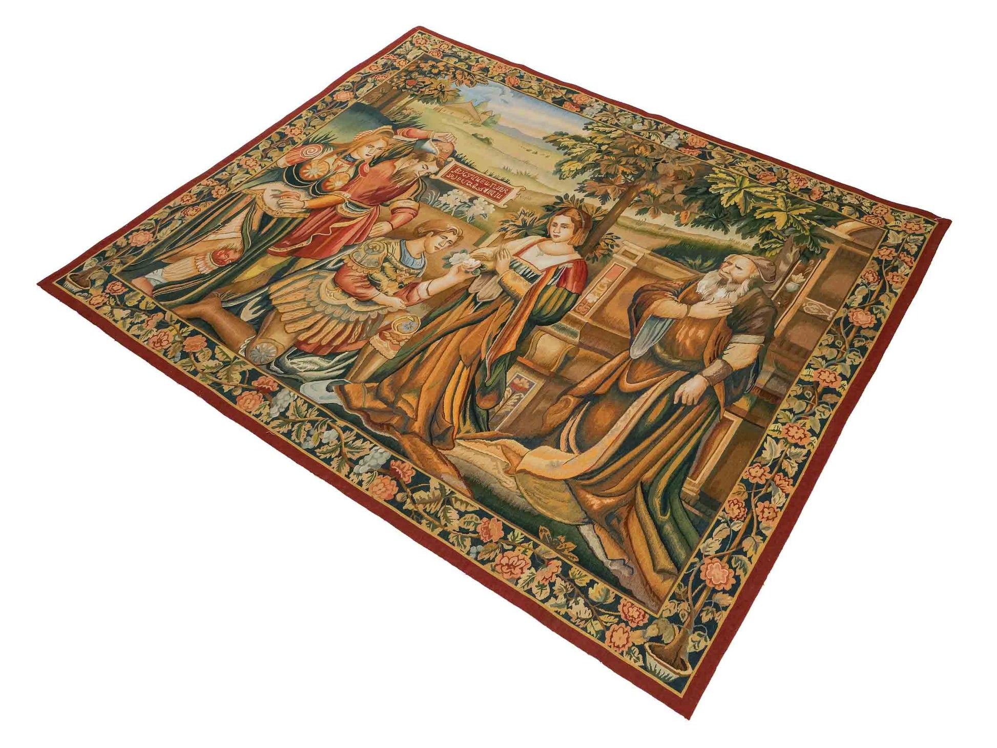 Handgefertigter, chinesischer Gobelin Wandteppich von Khademi aus Wolle, multicolor. 154x139 cm. Verkauf durch Jupiter Intl.
