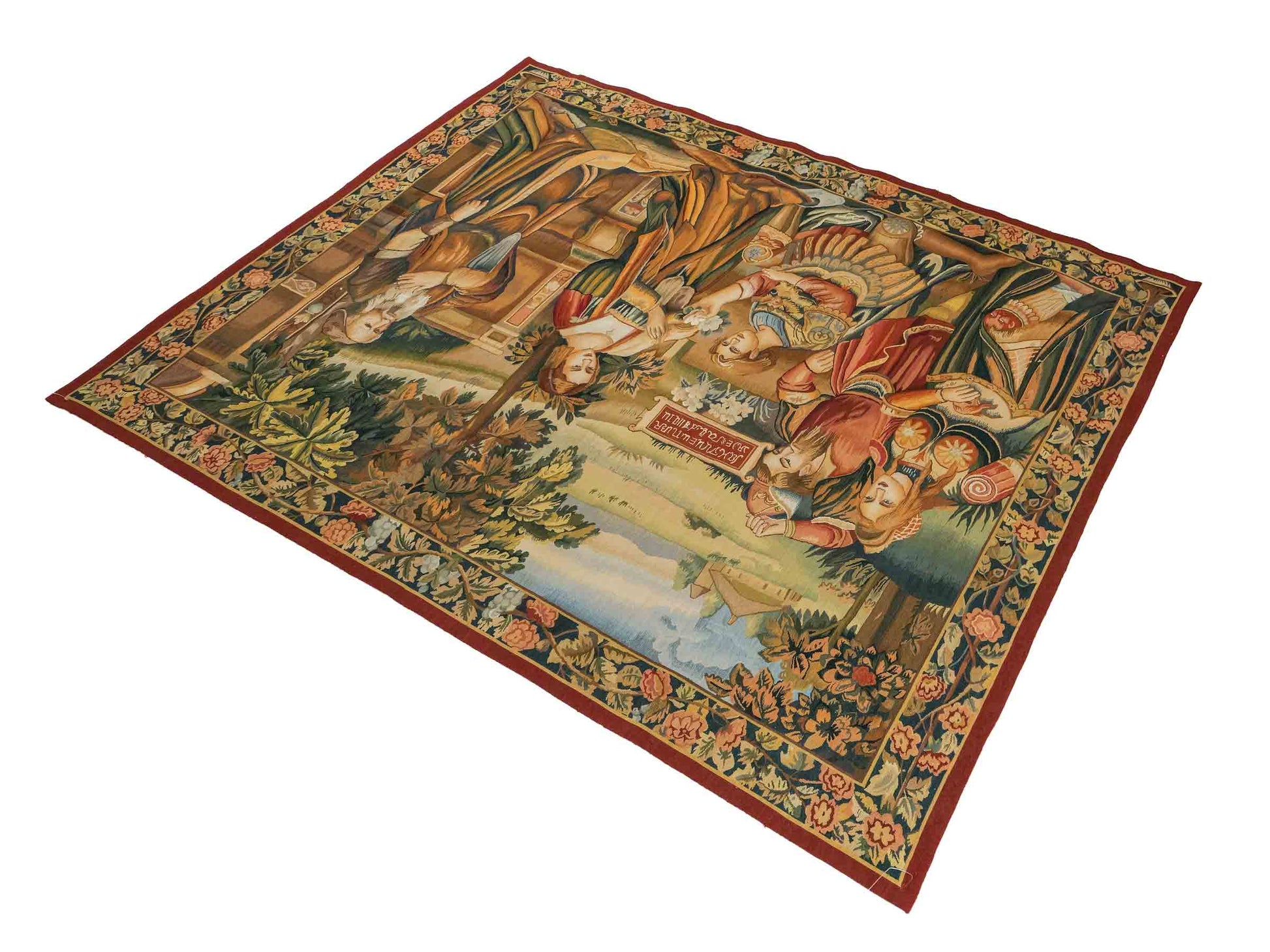 Handgefertigter, chinesischer Gobelin Wandteppich von Khademi aus Wolle, multicolor. 154x139 cm. Verkauf durch Jupiter Intl.