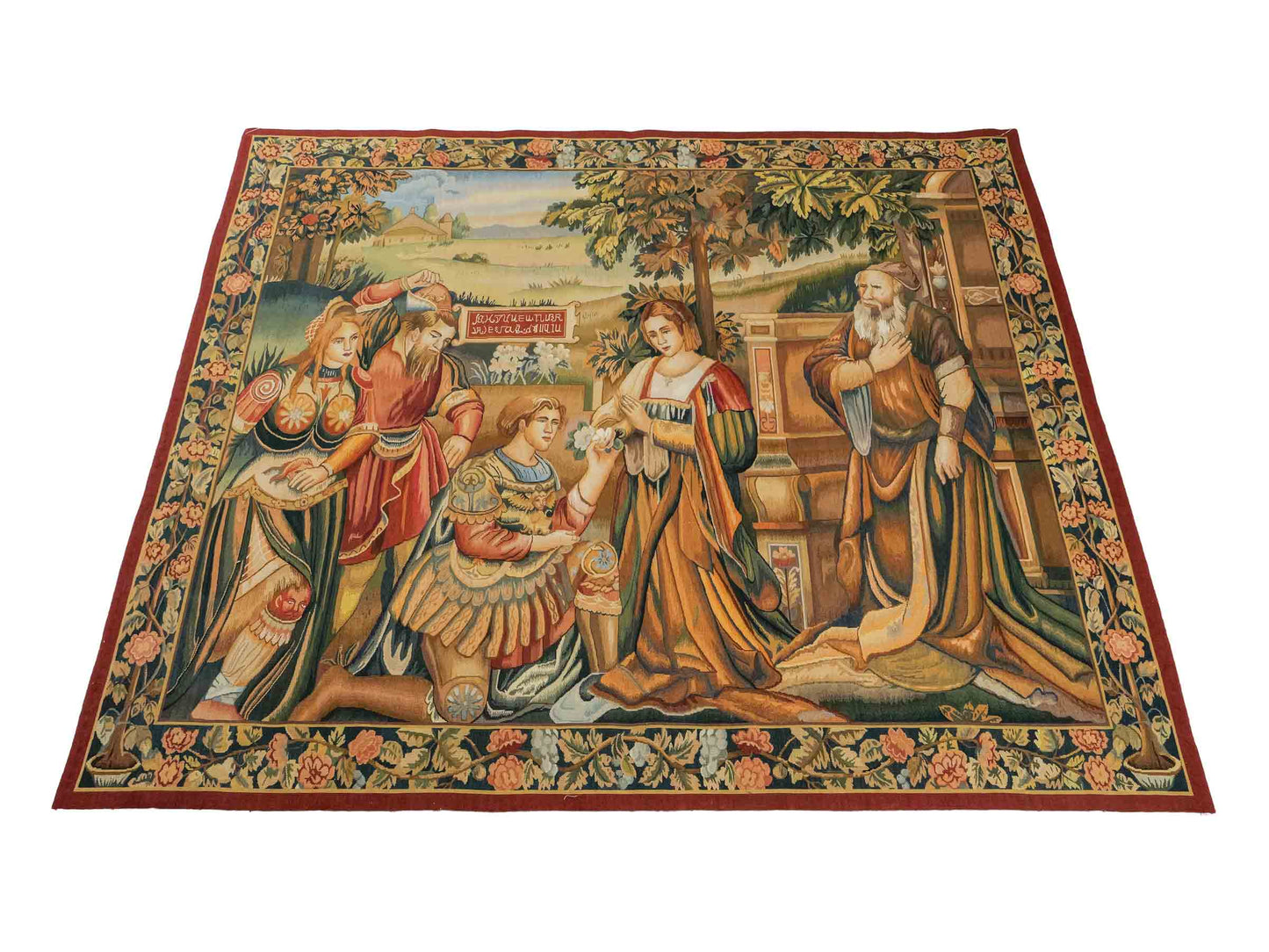 Handgefertigter, chinesischer Gobelin Wandteppich von Khademi aus Wolle, multicolor. 154x139 cm. Verkauf durch Jupiter Intl.