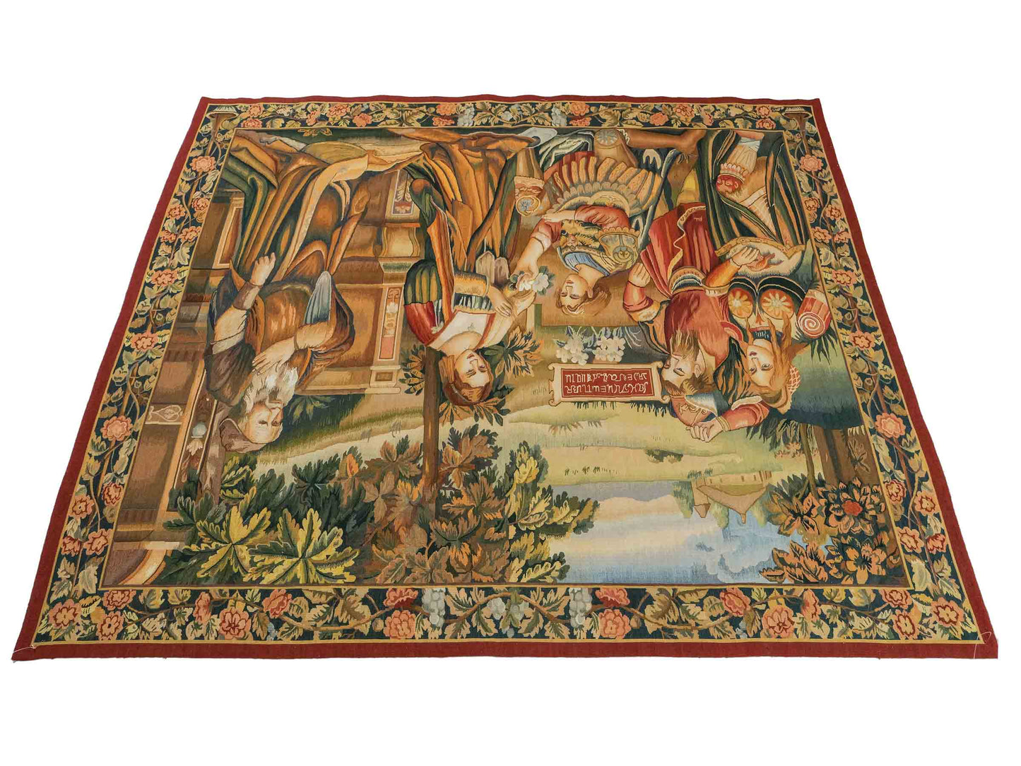 Handgefertigter, chinesischer Gobelin Wandteppich von Khademi aus Wolle, multicolor. 154x139 cm. Verkauf durch Jupiter Intl.