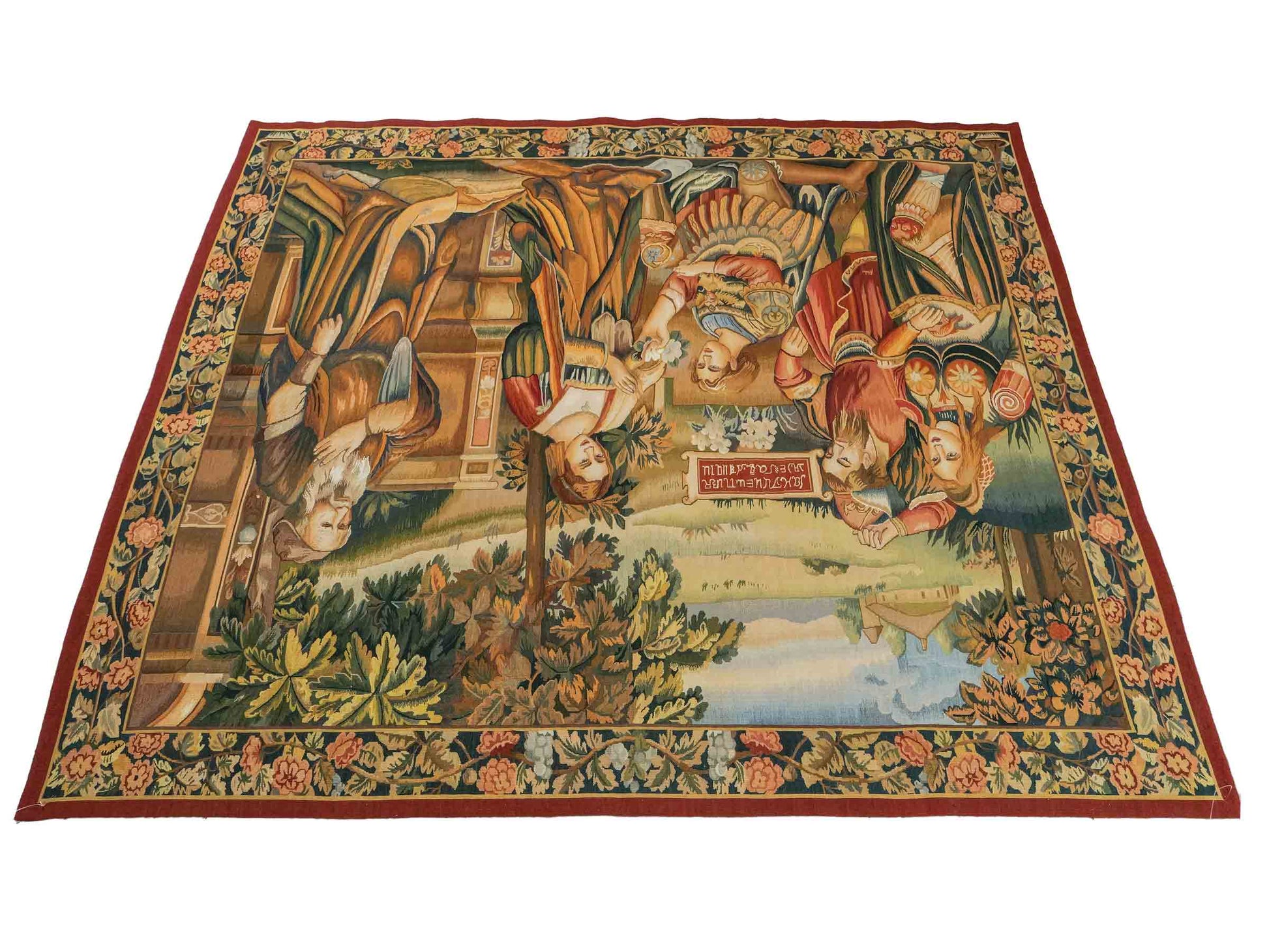 Handgefertigter, chinesischer Gobelin Wandteppich von Khademi aus Wolle, multicolor. 154x139 cm. Verkauf durch Jupiter Intl.