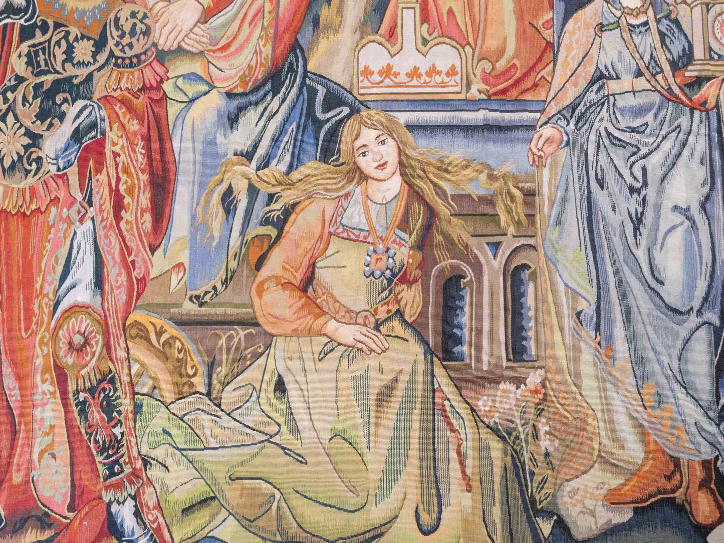 Handgefertigter, chinesischer Gobelin Wandteppich von Khademi aus Wolle, multicolor. 188x153 cm. Verkauf durch Jupiter Intl.