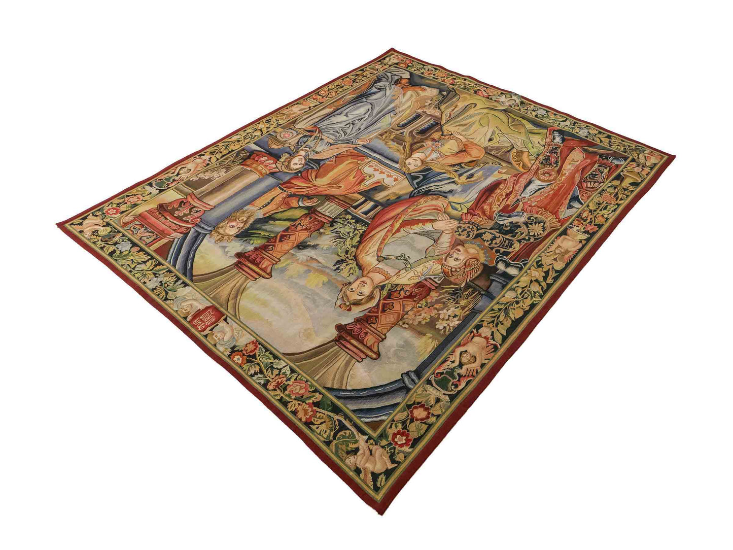 Handgefertigter, chinesischer Gobelin Wandteppich von Khademi aus Wolle, multicolor. 188x153 cm. Verkauf durch Jupiter Intl.