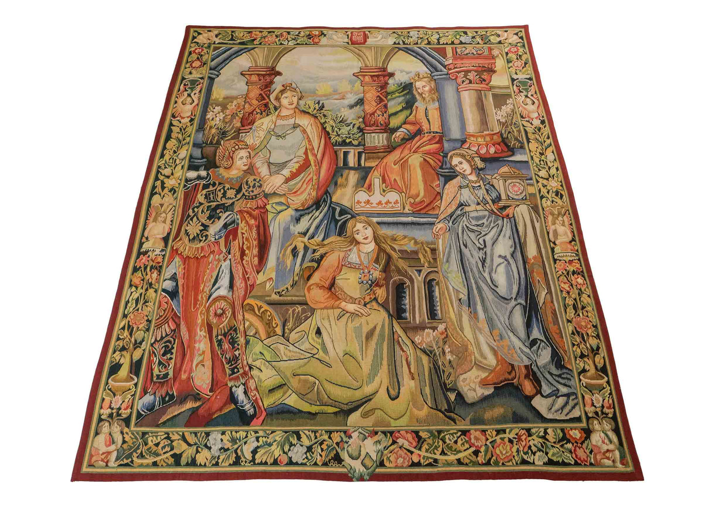 Handgefertigter, chinesischer Gobelin Wandteppich von Khademi aus Wolle, multicolor. 188x153 cm. Verkauf durch Jupiter Intl.